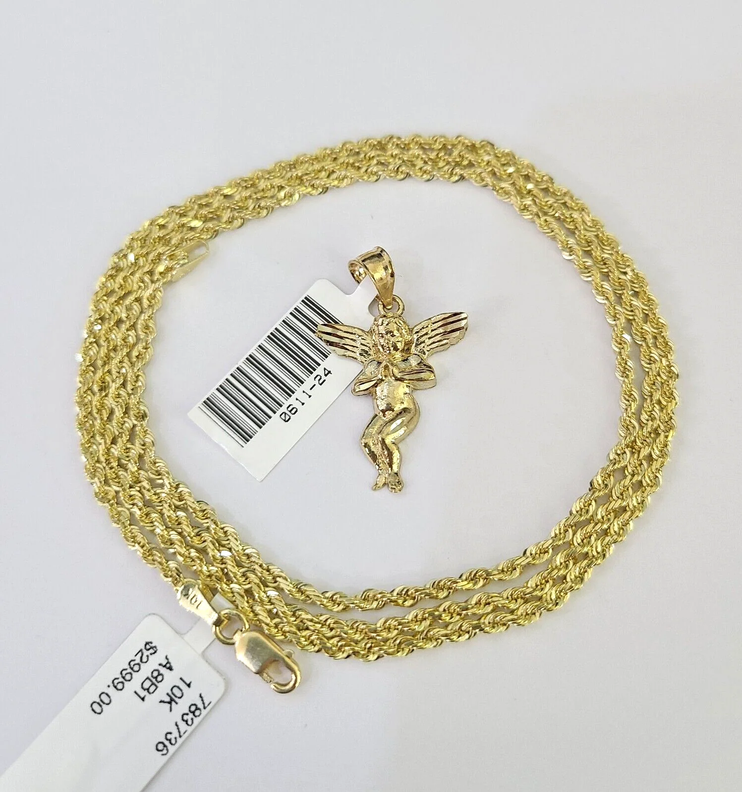10k Solid Rope Chain 2mm Praying Angel Pendant Charm Necklace SET 18-22" Ladies - Image 7