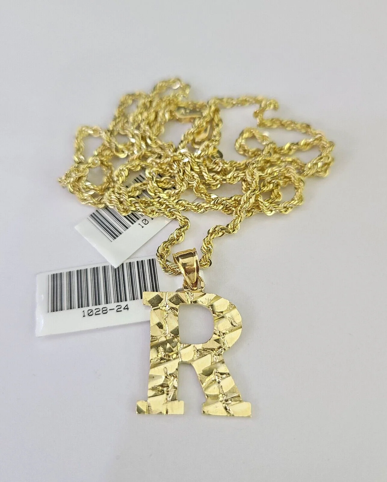 10k Solid Rope Chain 2mm R Initial Pendant Charm Necklace SET 18-22" Ladies - Image 5