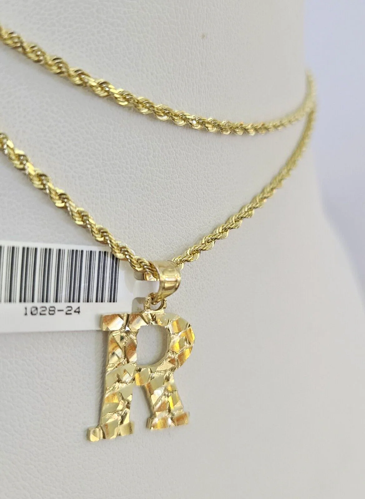 10k Solid Rope Chain 2mm R Initial Pendant Charm Necklace SET 18-22" Ladies - Image 6