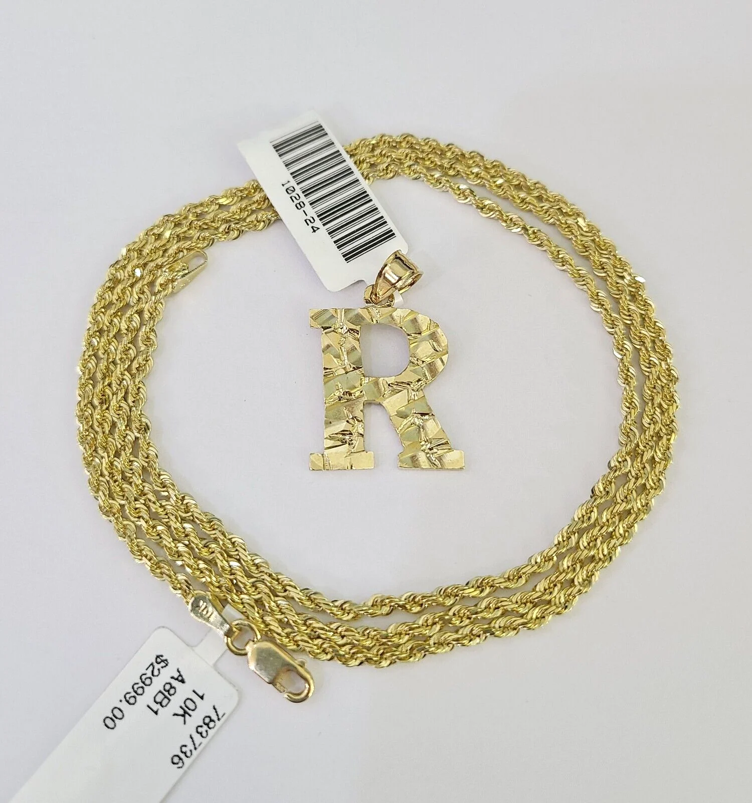 10k Solid Rope Chain 2mm R Initial Pendant Charm Necklace SET 18-22" Ladies - Image 7