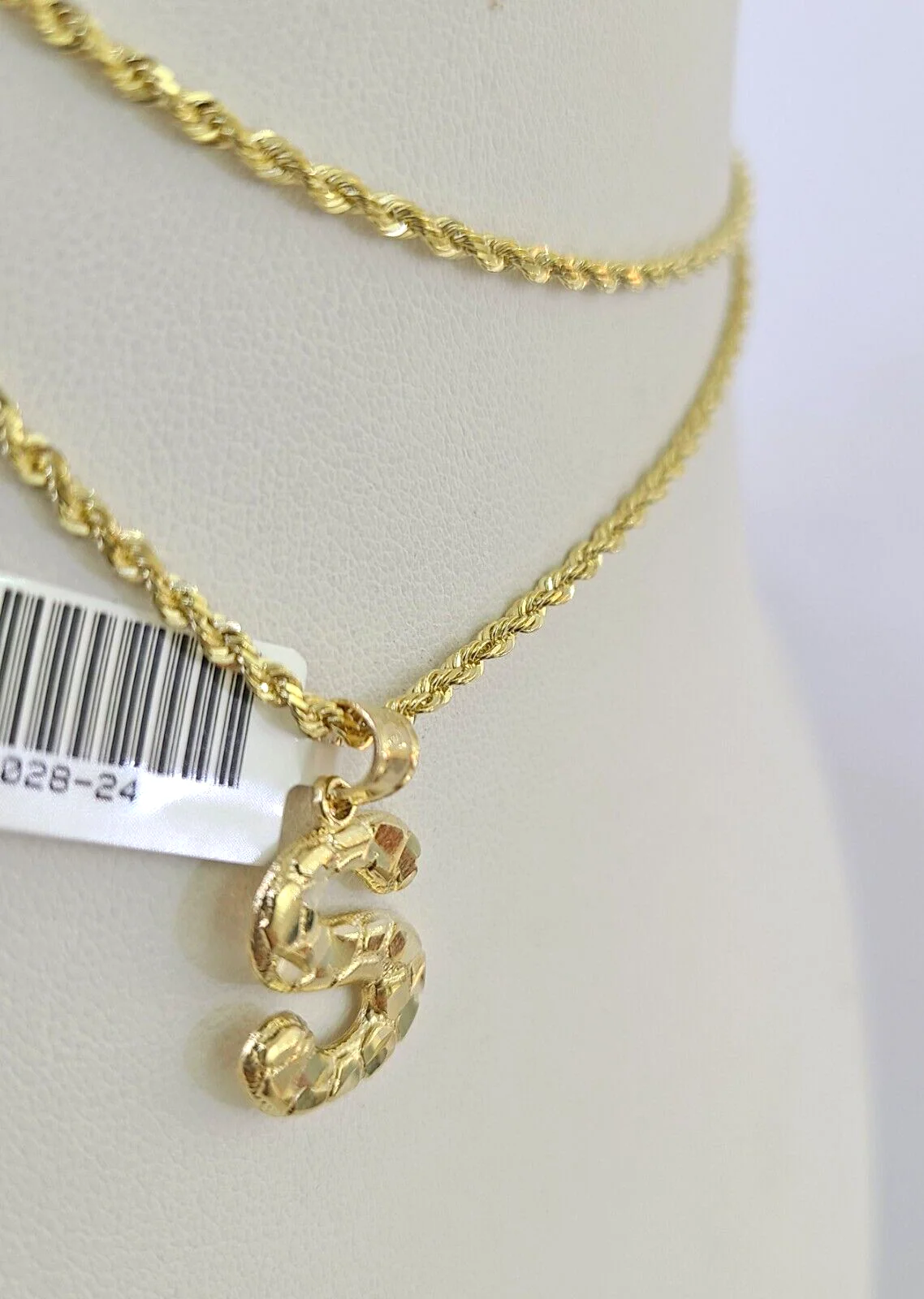 10k Solid Rope Chain 2mm S Initial Pendant Charm Necklace SET 18-22" Ladies - Image 5