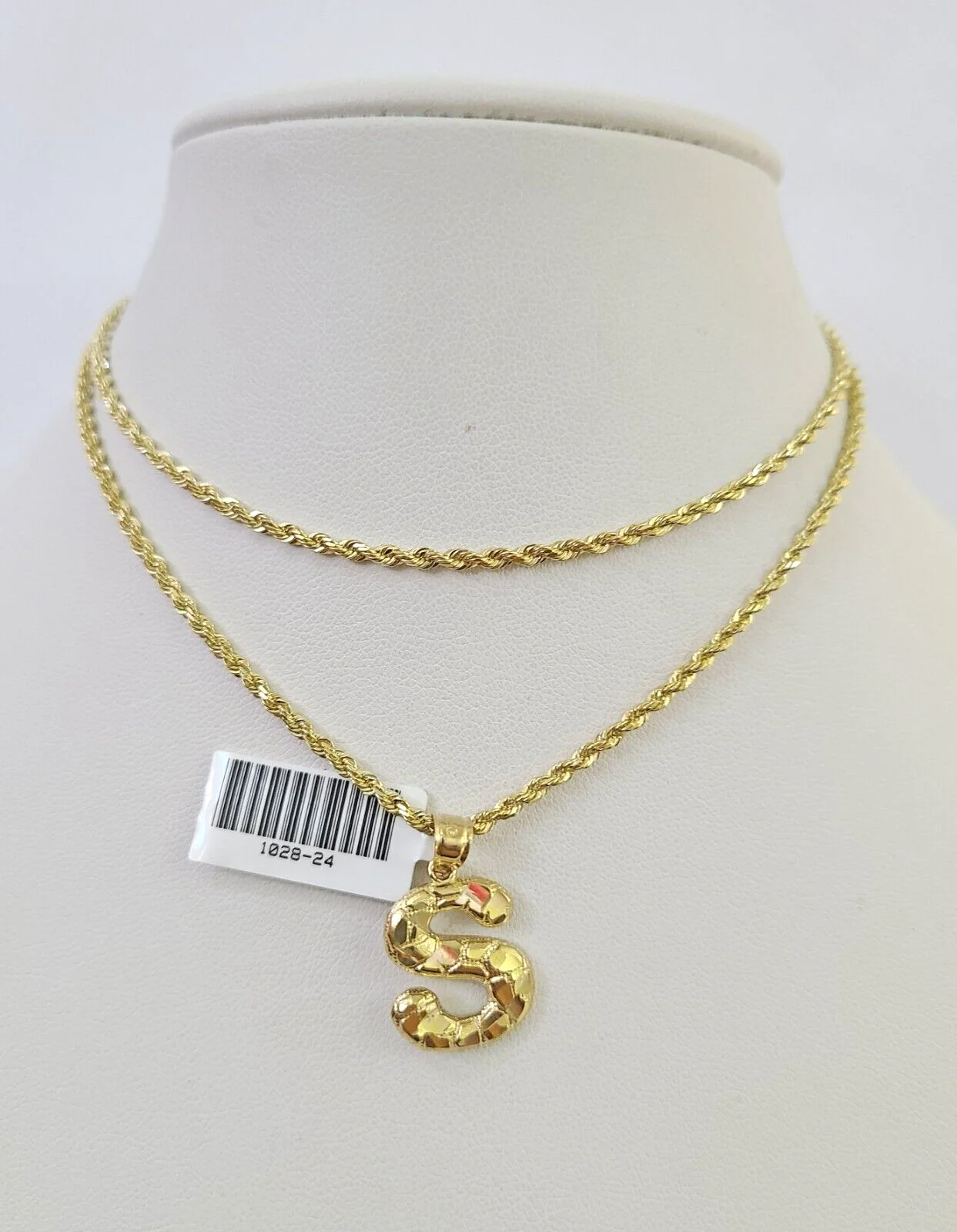 10k Solid Rope Chain 2mm S Initial Pendant Charm Necklace SET 18-22" Ladies - Image 6