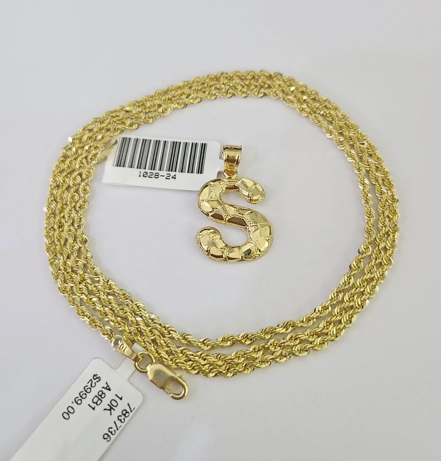 10k Solid Rope Chain 2mm S Initial Pendant Charm Necklace SET 18-22" Ladies - Image 7