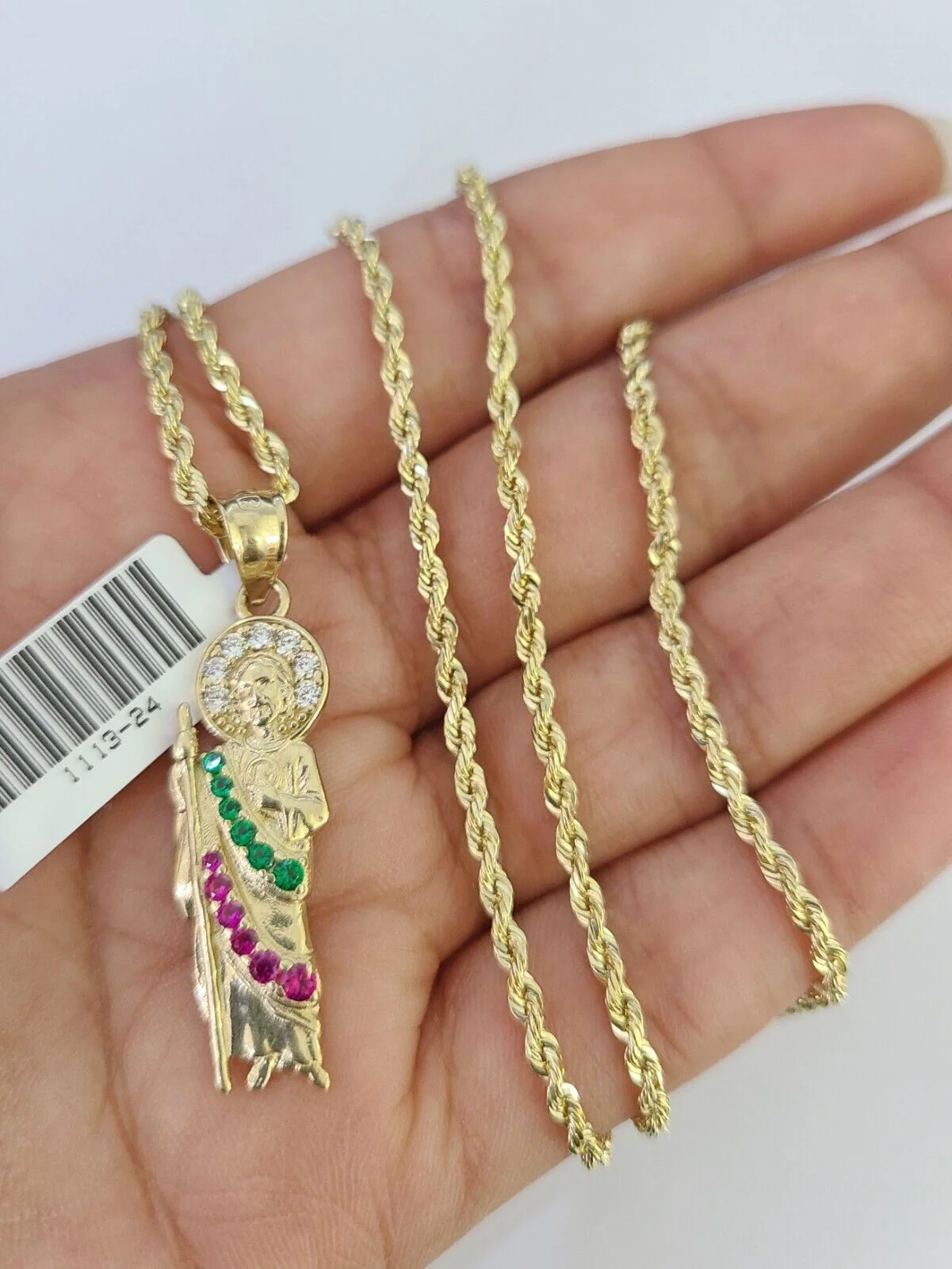 10k Solid Rope Chain 2mm Saint Jude Pendant Charm Necklace SET 18-22" Ladies - Image 3