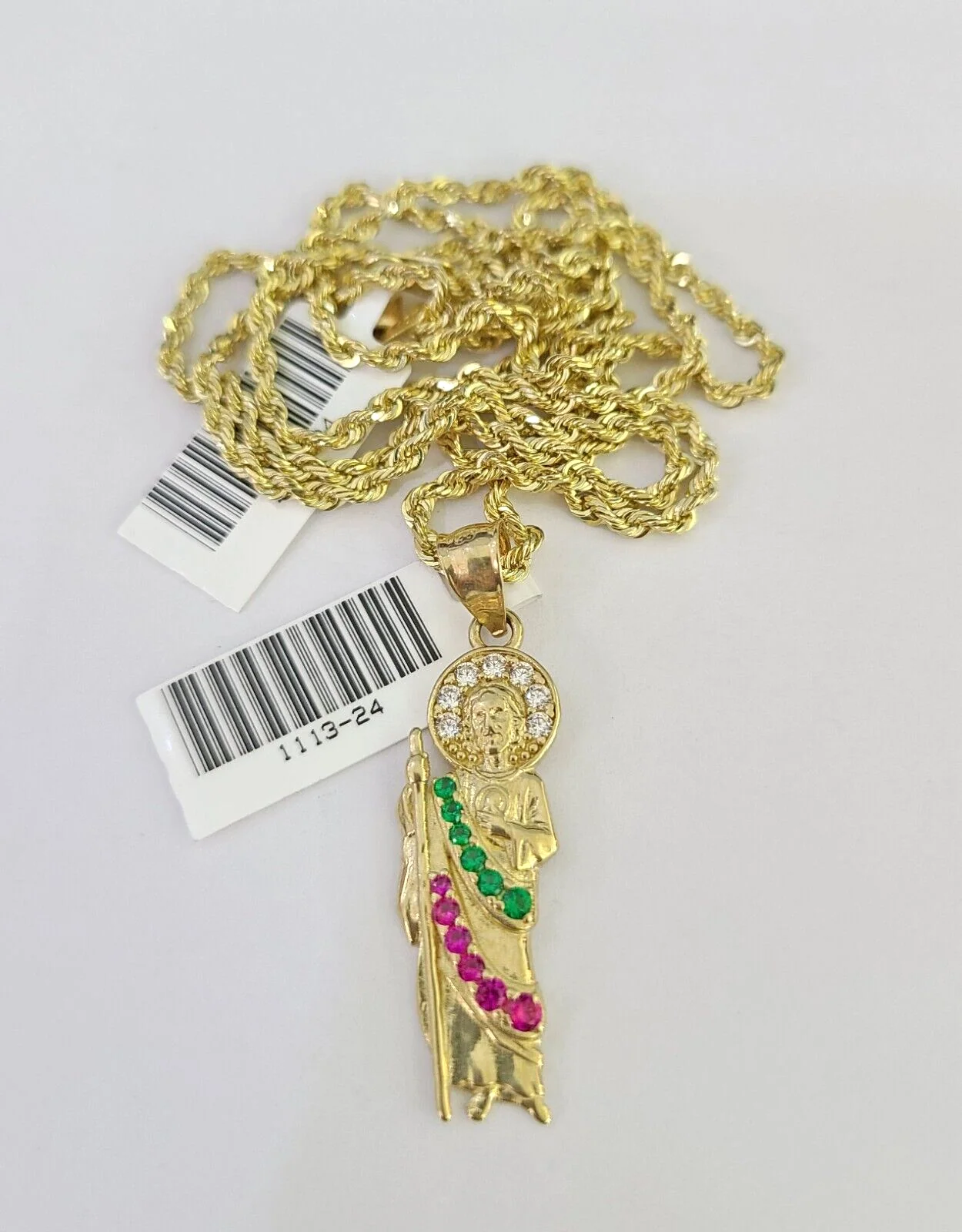 10k Solid Rope Chain 2mm Saint Jude Pendant Charm Necklace SET 18-22" Ladies - Image 5