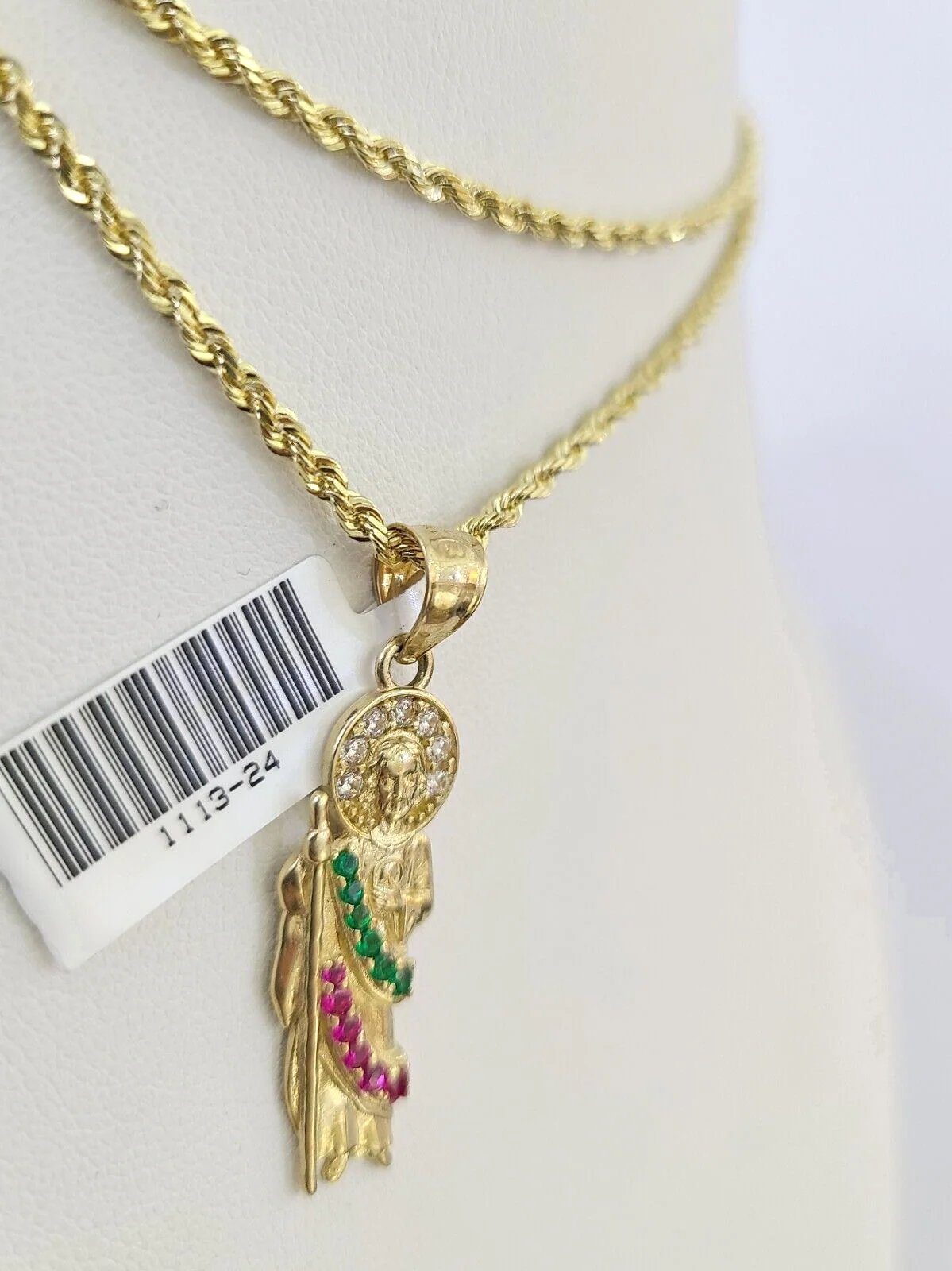 10k Solid Rope Chain 2mm Saint Jude Pendant Charm Necklace SET 18-22" Ladies - Image 6
