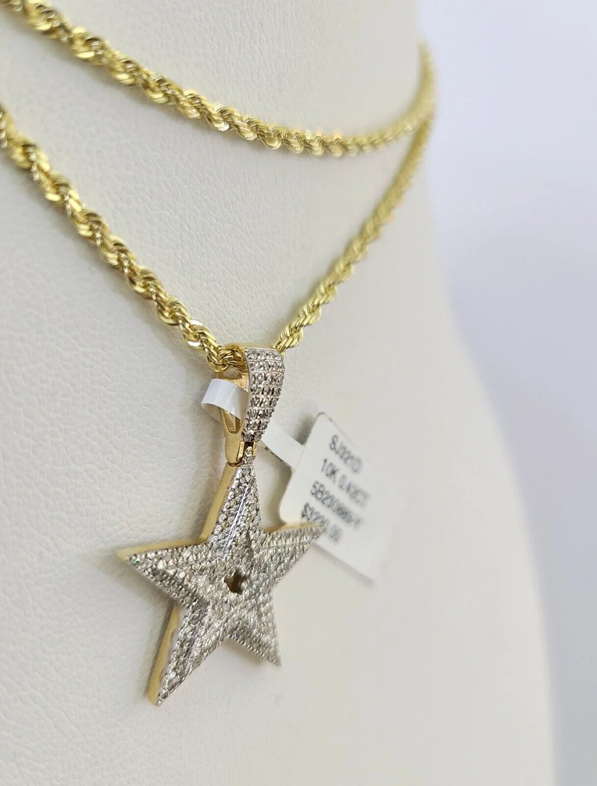 10k Solid Rope Chain 2mm Star Diamond Pendant Charm Necklace SET 18-22 in - Image 6