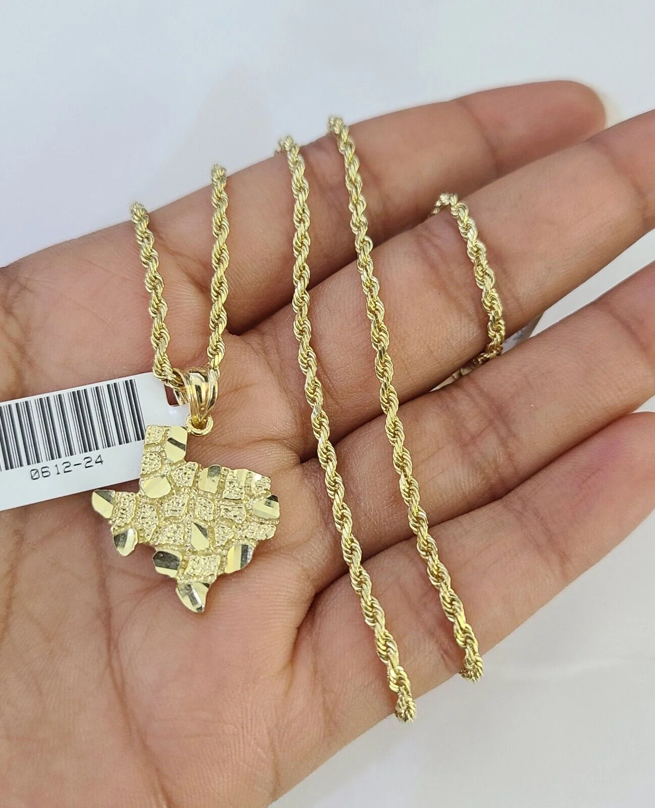 10k Solid Rope Chain 2mm Texas Map Pendant Charm Necklace SET 18-24 in - Image 5