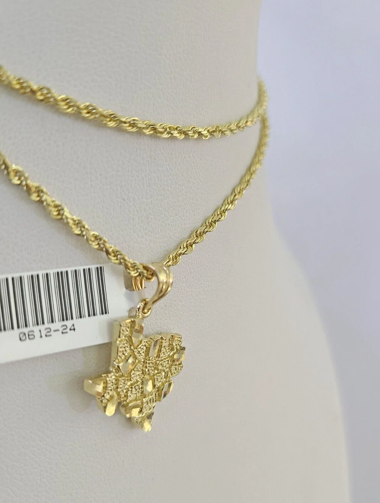 10k Solid Rope Chain 2mm Texas Map Pendant Charm Necklace SET 18-24 in - Image 8