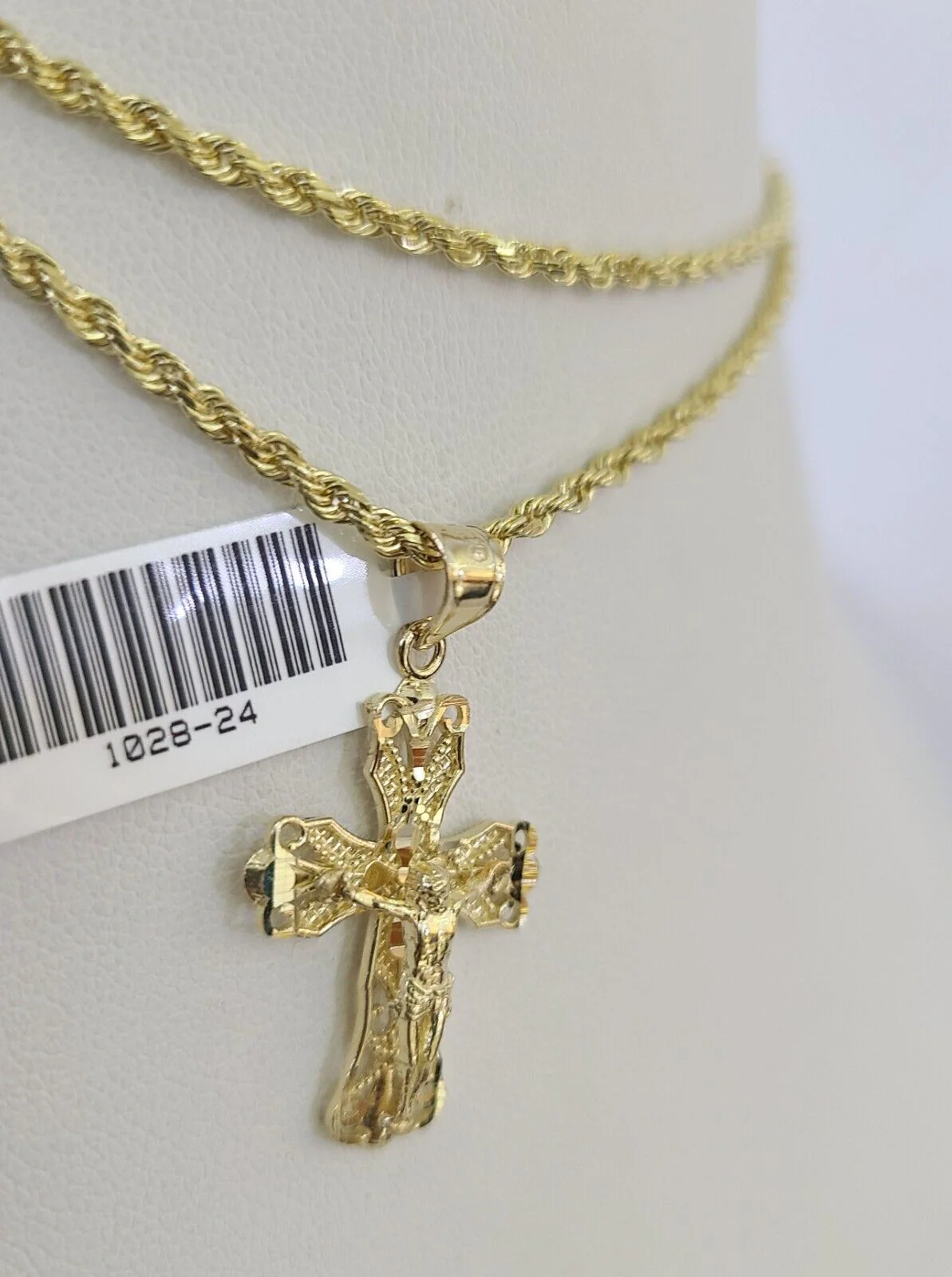 10k Solid Rope Chain 3mm Jesus Cross Pendant Charm Necklace SET 18-24 in - Image 4