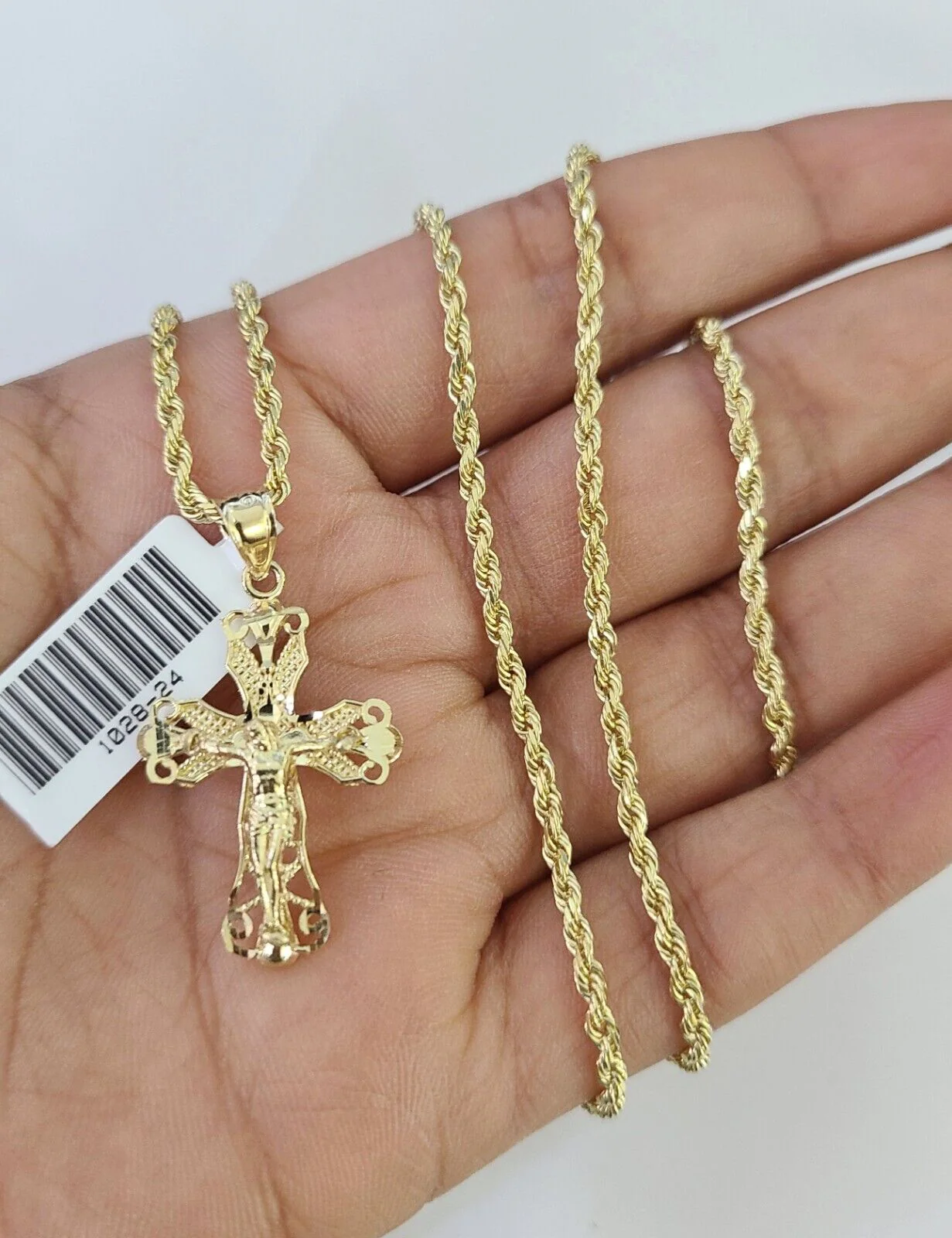 10k Solid Rope Chain 3mm Jesus Cross Pendant Charm Necklace SET 18-24 in - Image 6