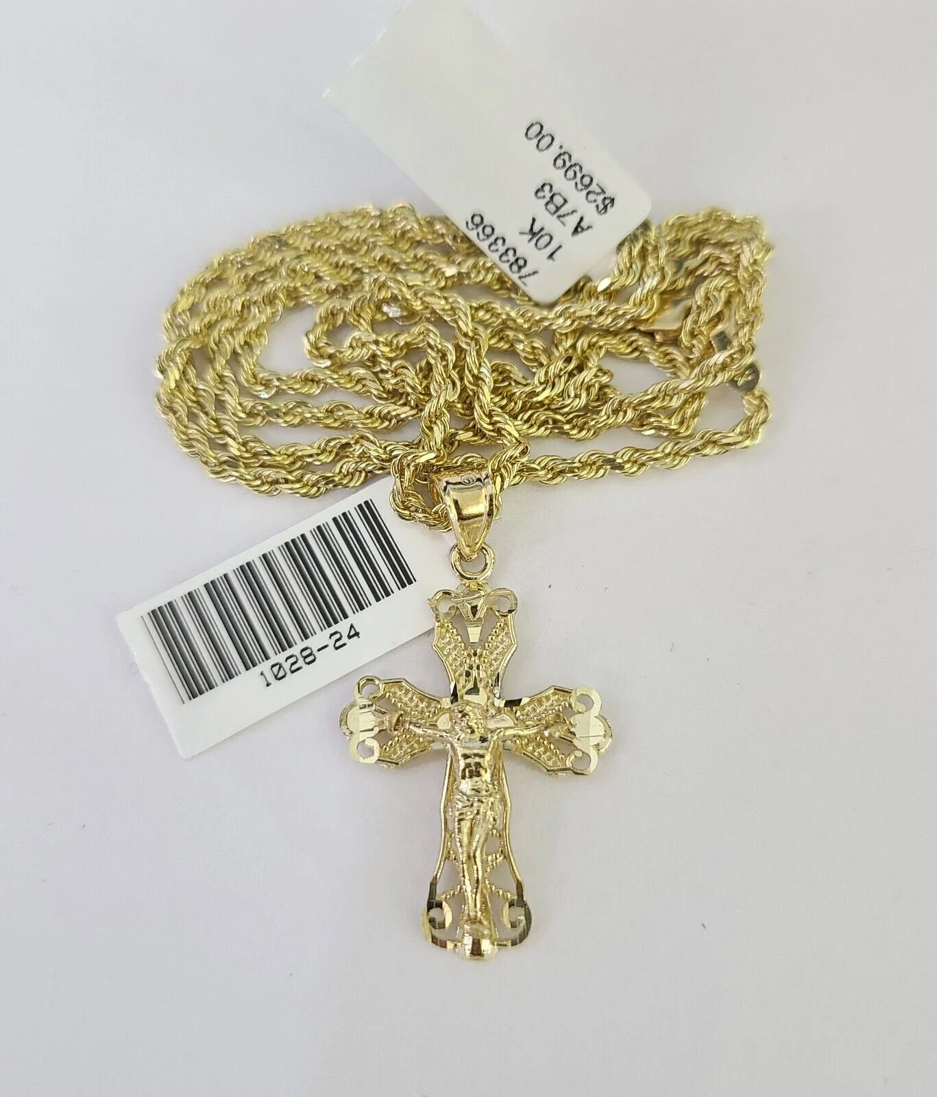 10k Solid Rope Chain 3mm Jesus Cross Pendant Charm Necklace SET 18-24 in - Image 7