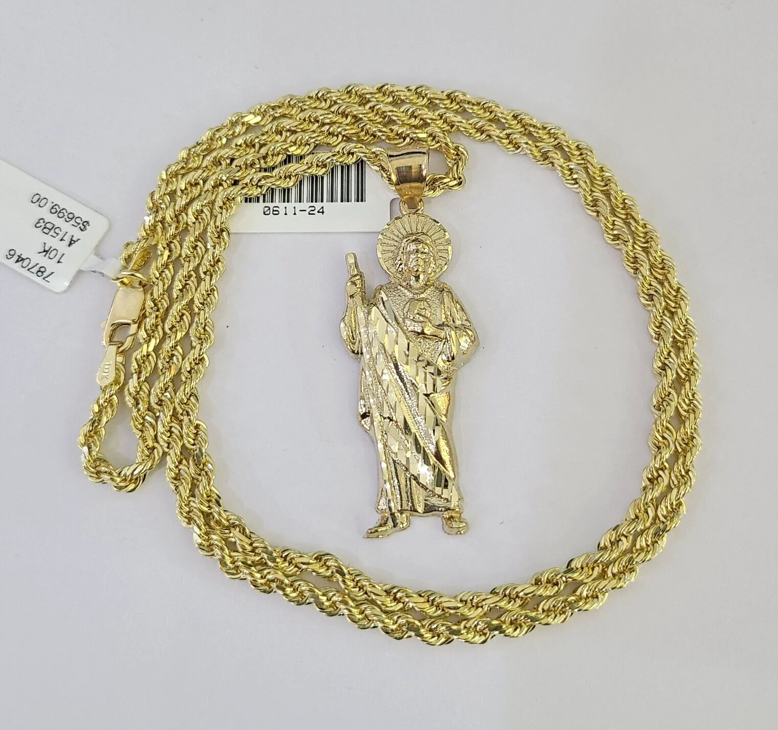 10k Solid Rope Chain 3mm Saint Jude Pendant Charm Necklace SET 18-26 in - Image 2