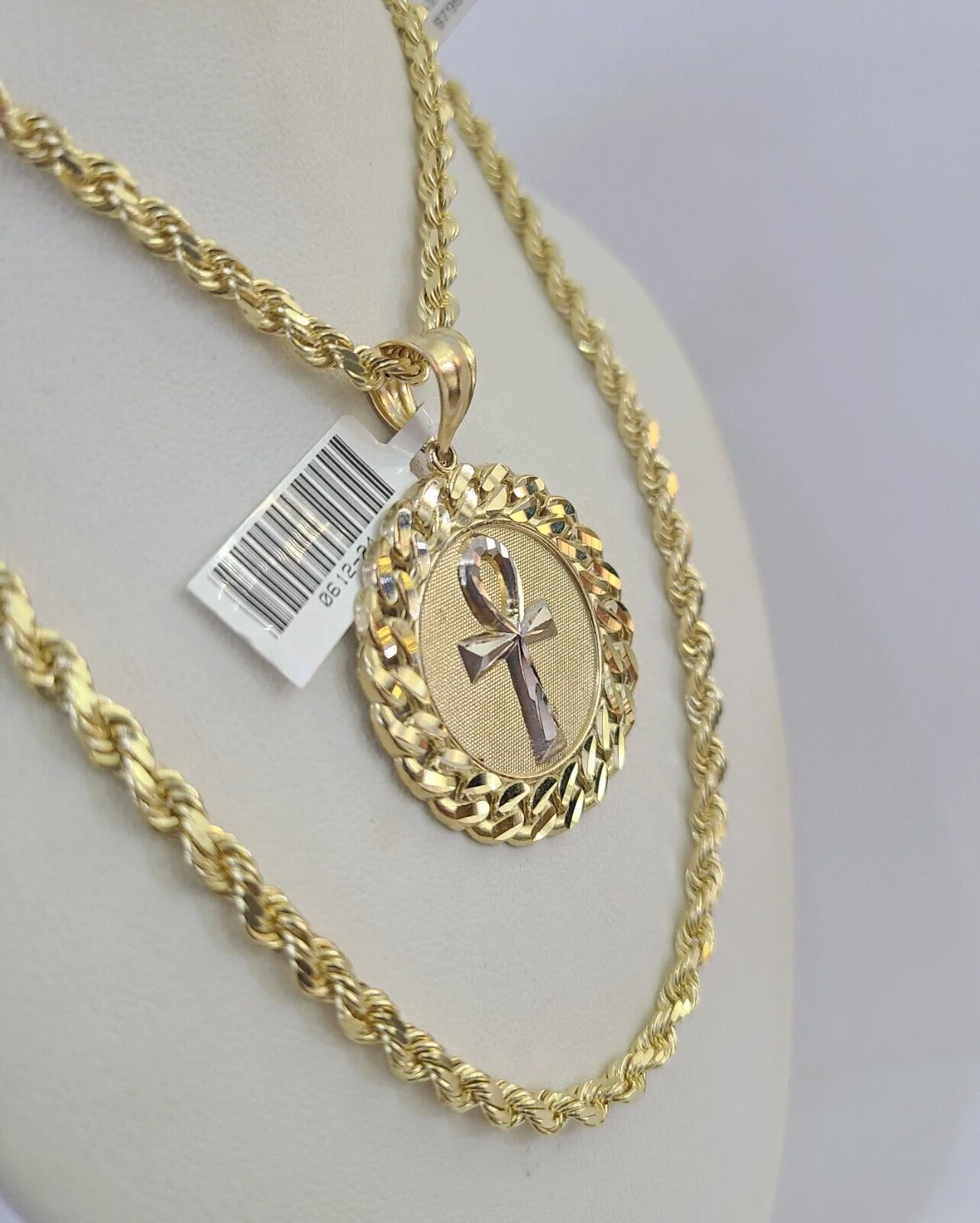 10k Solid Rope Chain Ankh Cross Charm Set 4mm 20"-28" Necklace Gold Yellow - Image 5