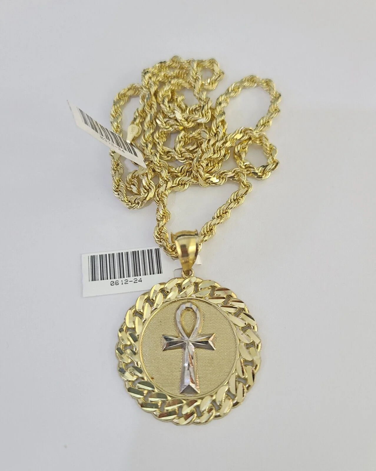 10k Solid Rope Chain Ankh Cross Charm Set 4mm 20"-28" Necklace Gold Yellow - Image 6