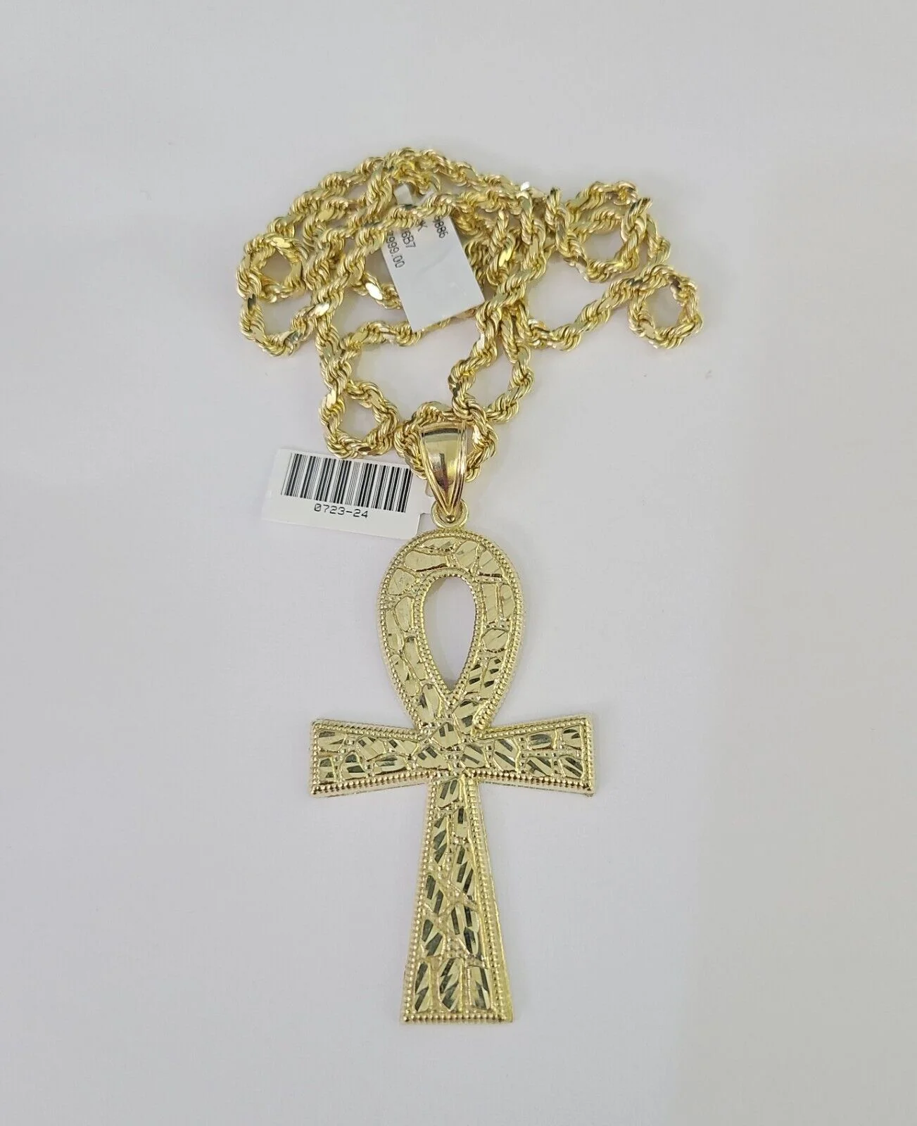 10k Solid Rope Chain Ankh Cross Charm Set 4mm 20"-28" Necklace Gold Yellow - Image 5
