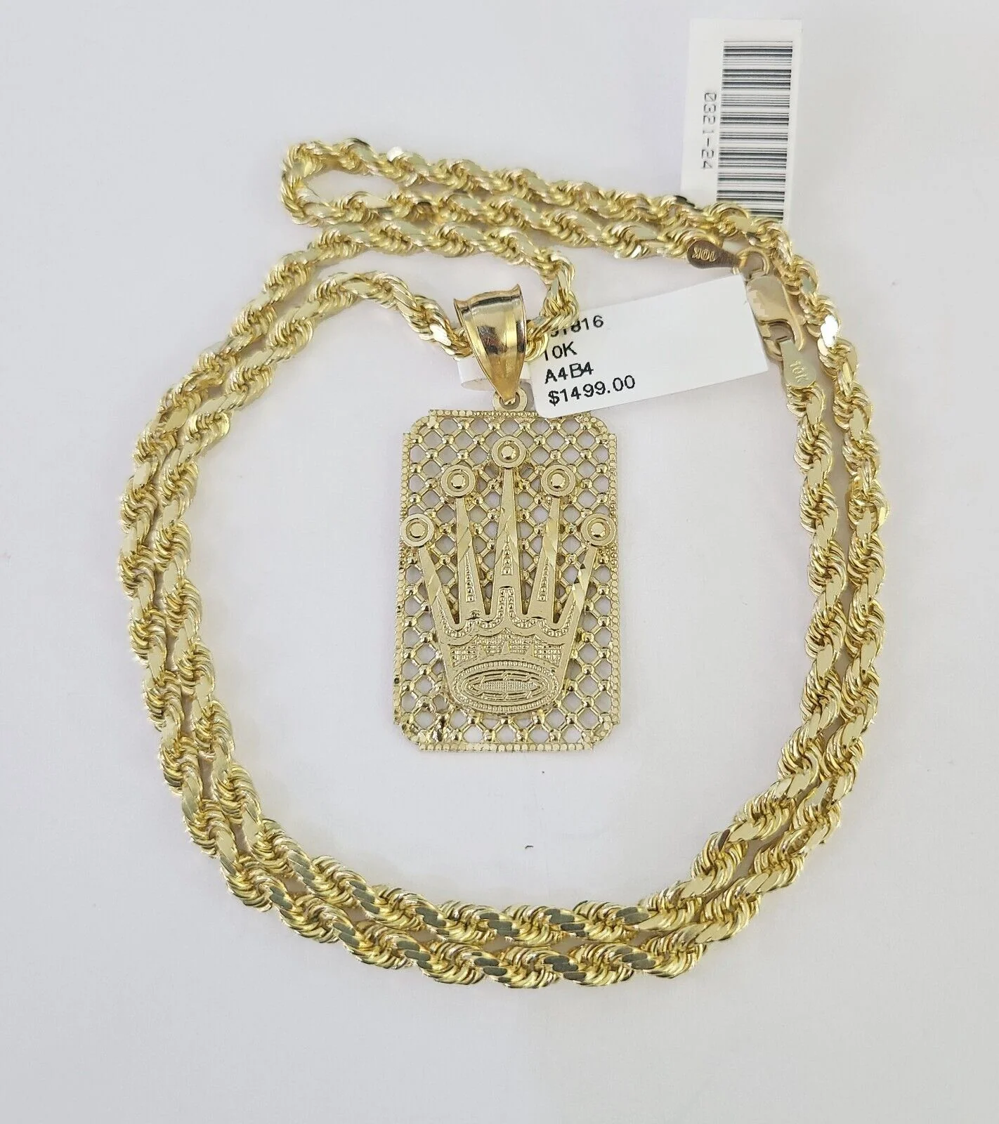 10k Solid Rope Chain Crown Charm Set 4mm 18"-30" Necklace Gold Pendant - Image 4