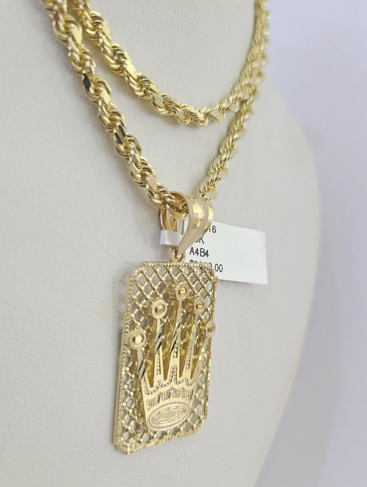 10k Solid Rope Chain Crown Charm Set 4mm 18"-30" Necklace Gold Pendant - Image 6