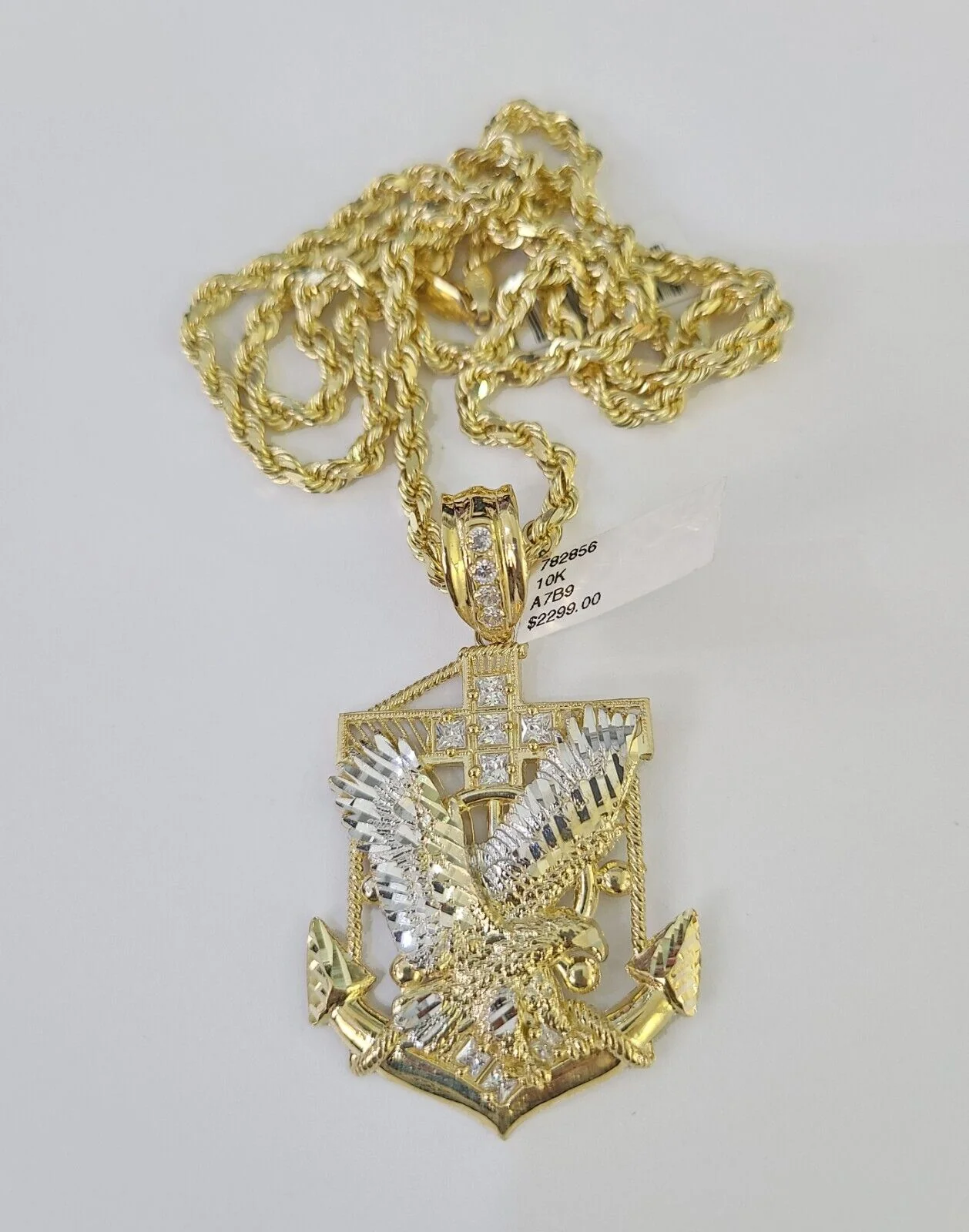 10k Solid Rope Chain Eagle Anchor Charm Set 4mm 20"-28" Necklace Gold Yellow - Image 3