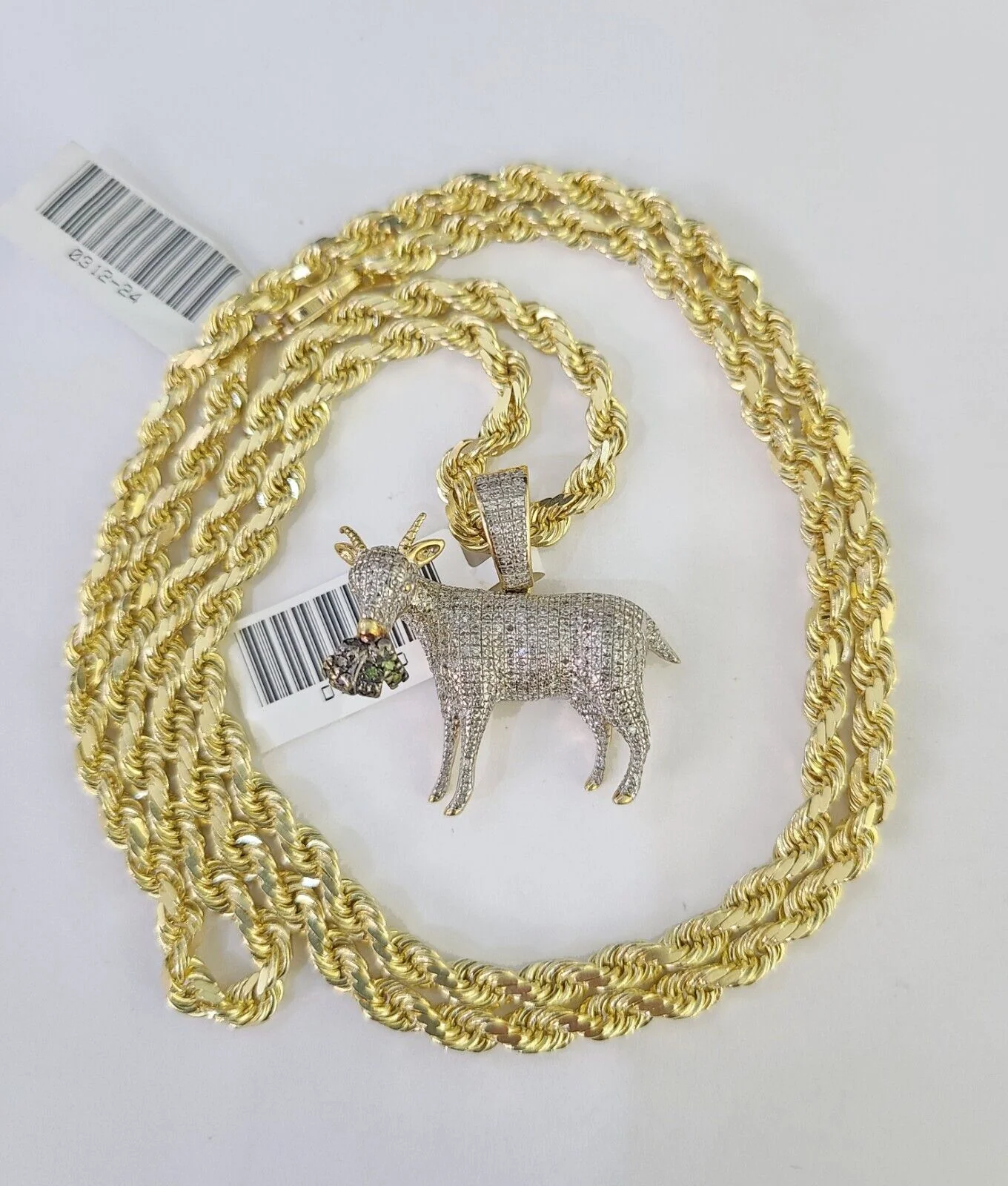 10k Solid Rope Chain Goat Charm Diamond Set 4mm 20"-28" Necklace Gold Yellow - Image 3