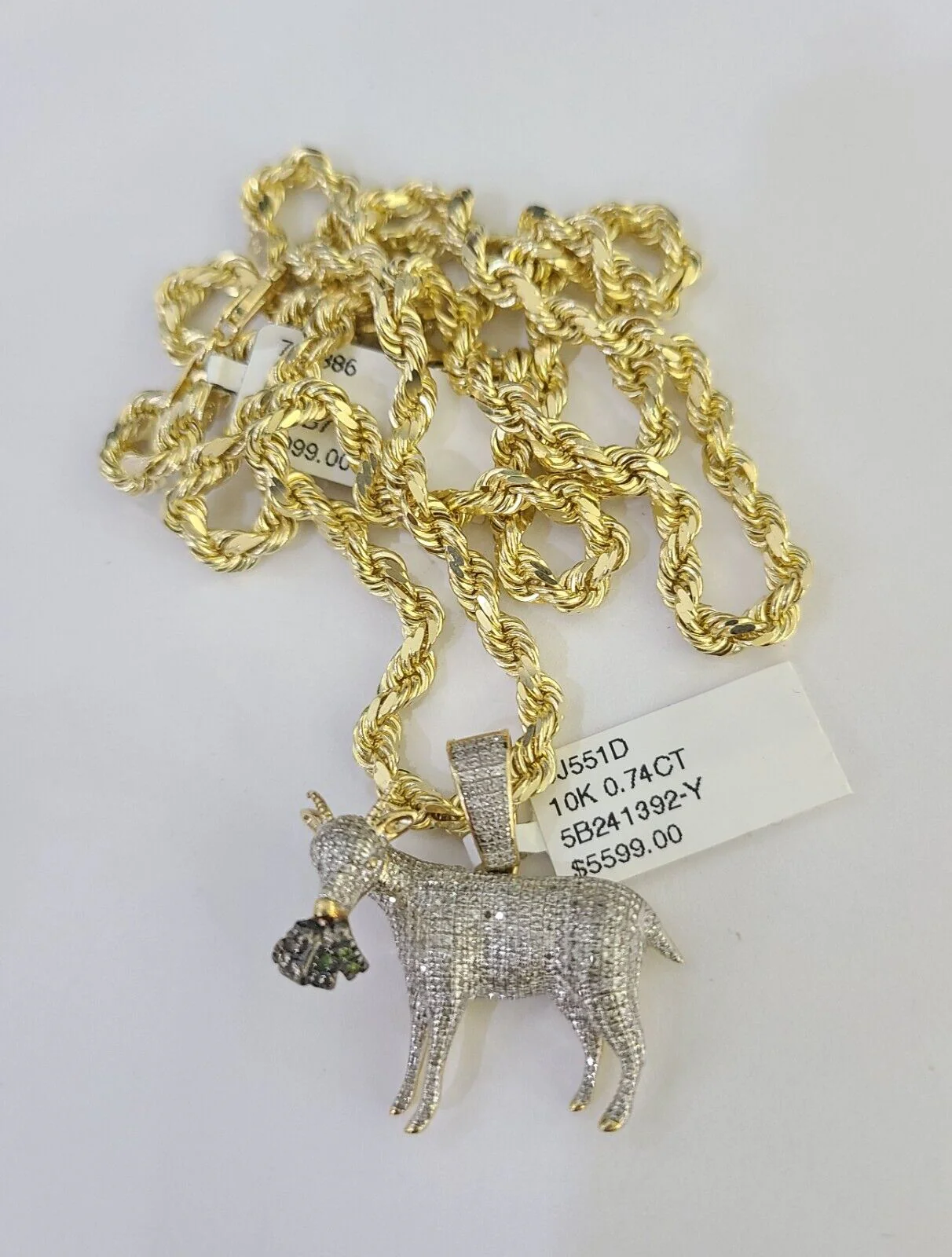 10k Solid Rope Chain Goat Charm Diamond Set 4mm 20"-28" Necklace Gold Yellow - Image 5