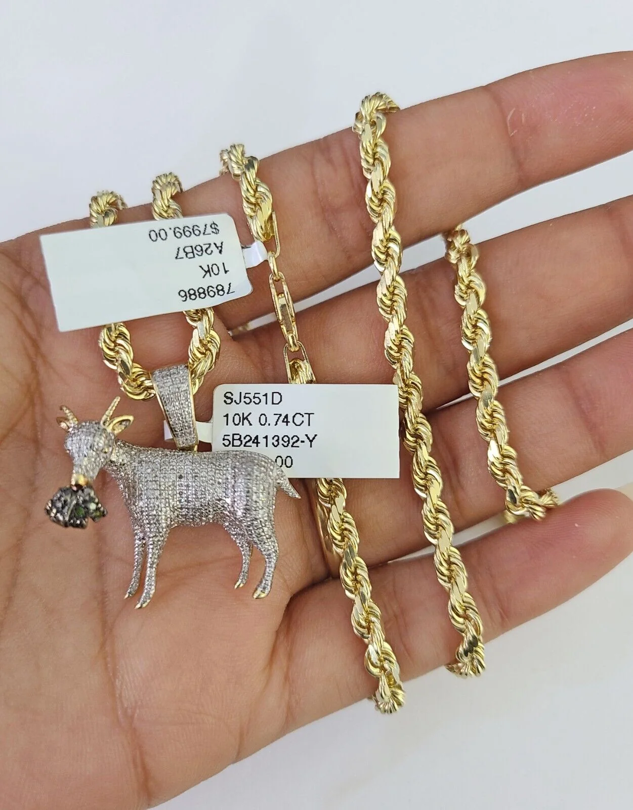 10k Solid Rope Chain Goat Charm Diamond Set 4mm 20"-28" Necklace Gold Yellow - Image 6