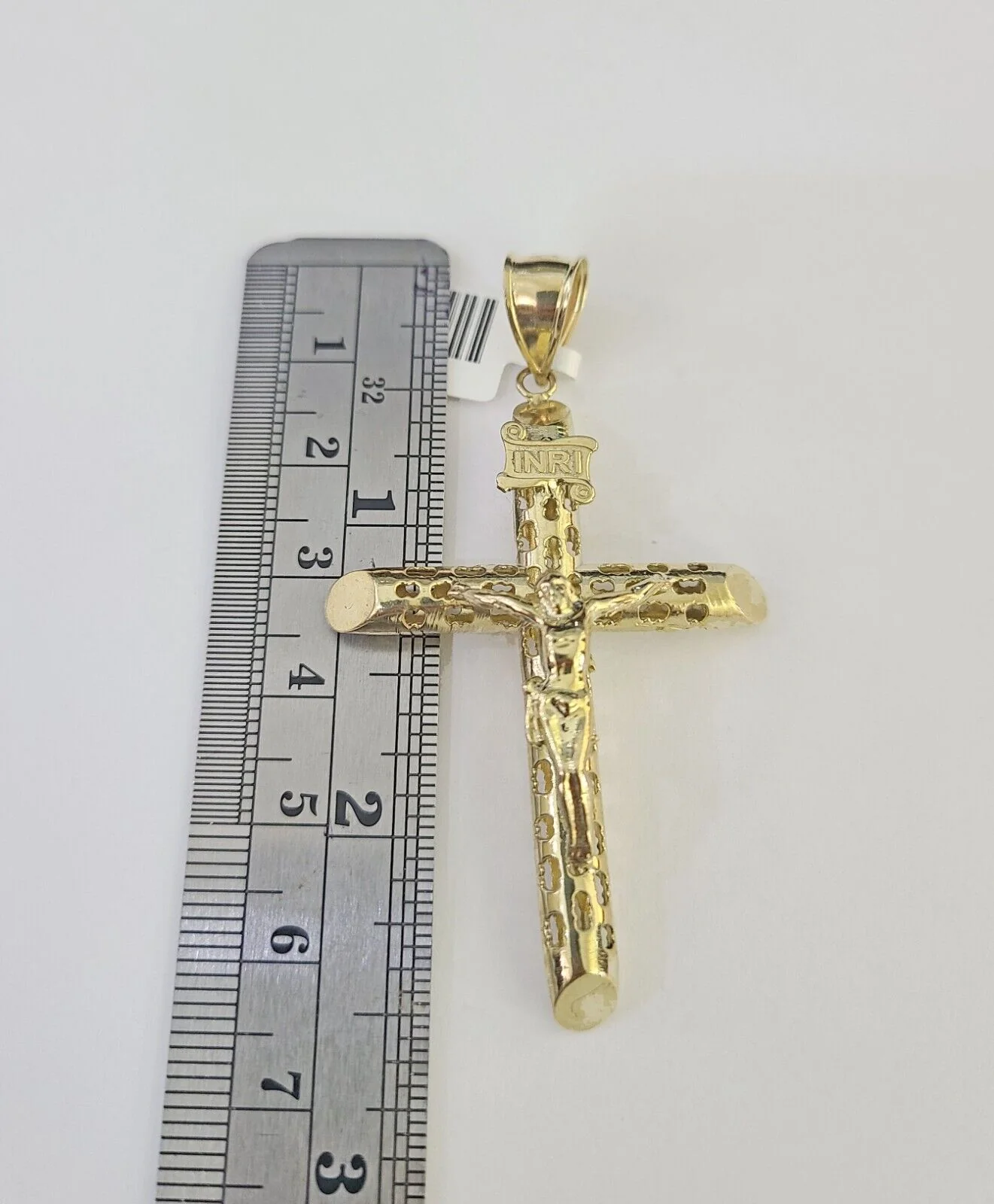 10k Solid Rope Chain INRI Jesus Cross Charm Set 4mm 20"-28" Necklace Gold Yellow - Image 6