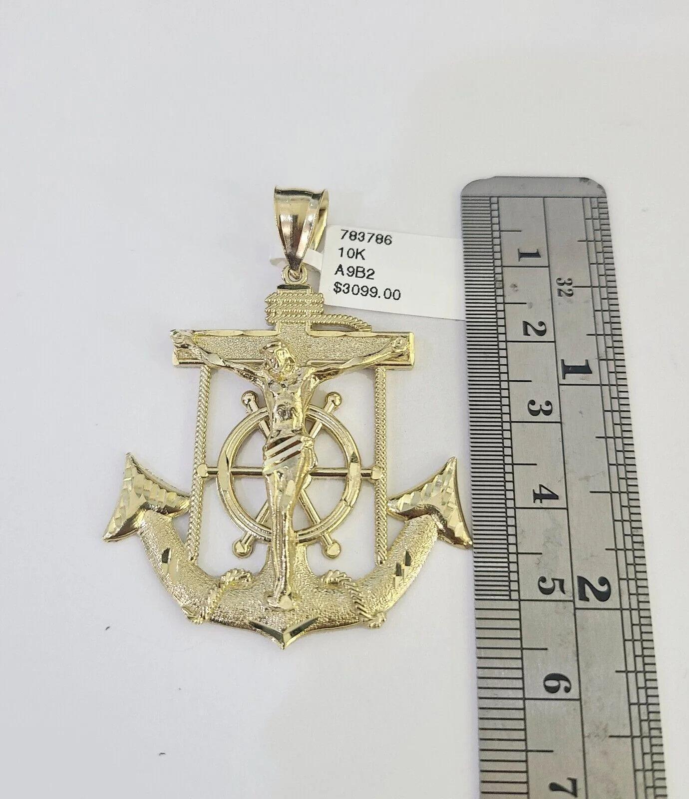 10k Solid Rope Chain Jesus Anchor Charm Set 4mm 18"-30" Necklace Gold Pendant - Image 3