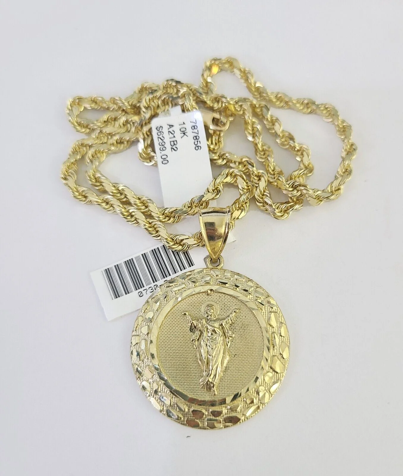 10k Solid Rope Chain Jesus Charm Set 4mm 18"-30" Necklace Gold Pendant - Image 4