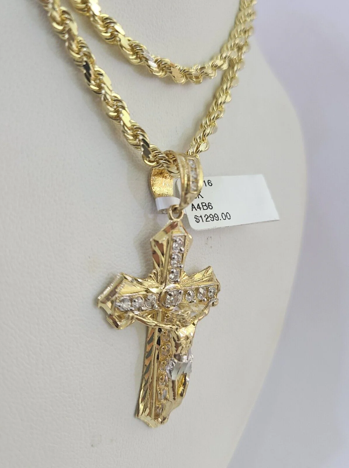 10k Solid Rope Chain Jesus Cross Charm Set 4mm 18"-30" Necklace Gold Pendant - Image 5