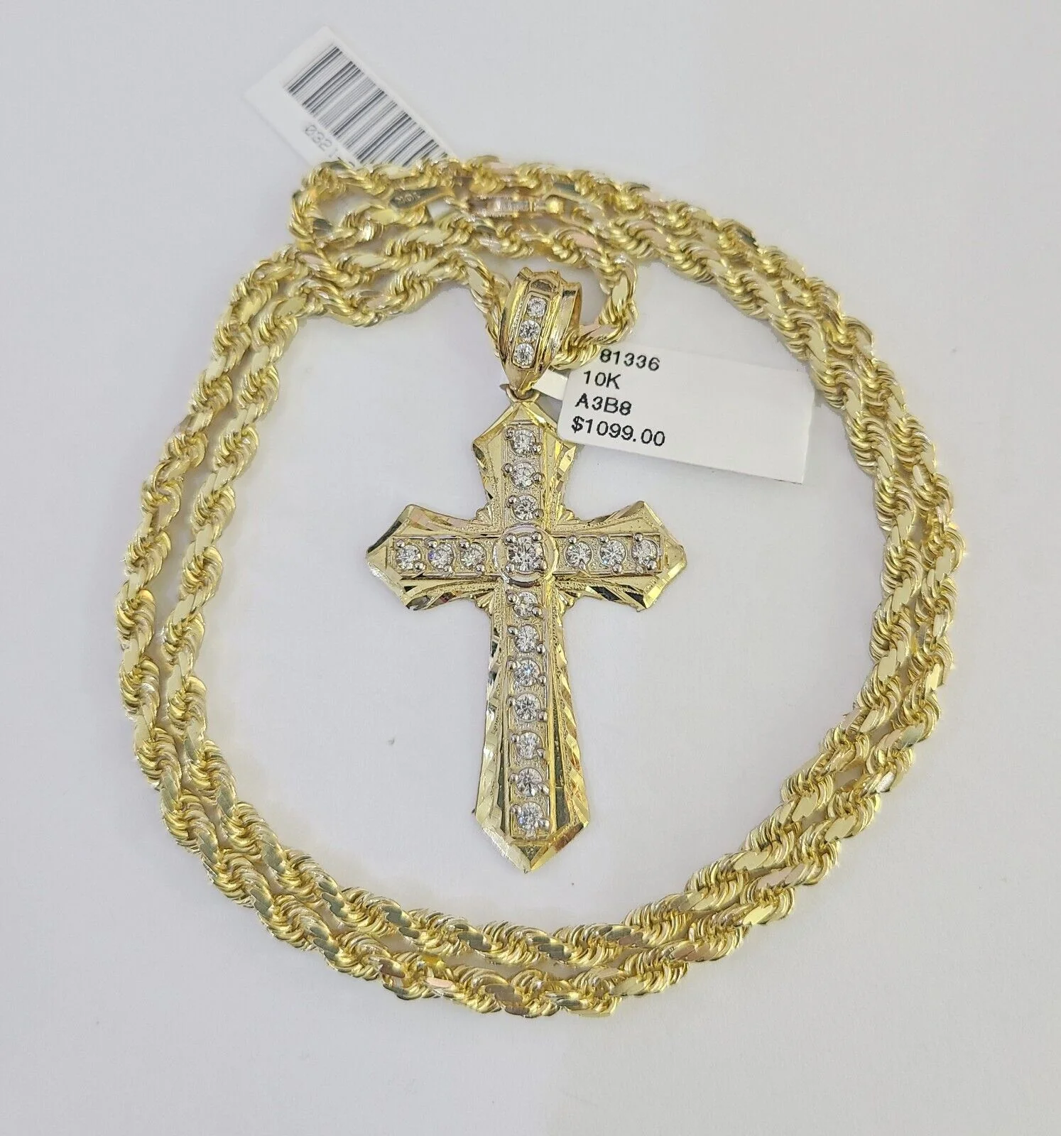 10k Solid Rope Chain Jesus Cross Charm Set 4mm 18"-30" Necklace Gold Pendant - Image 2