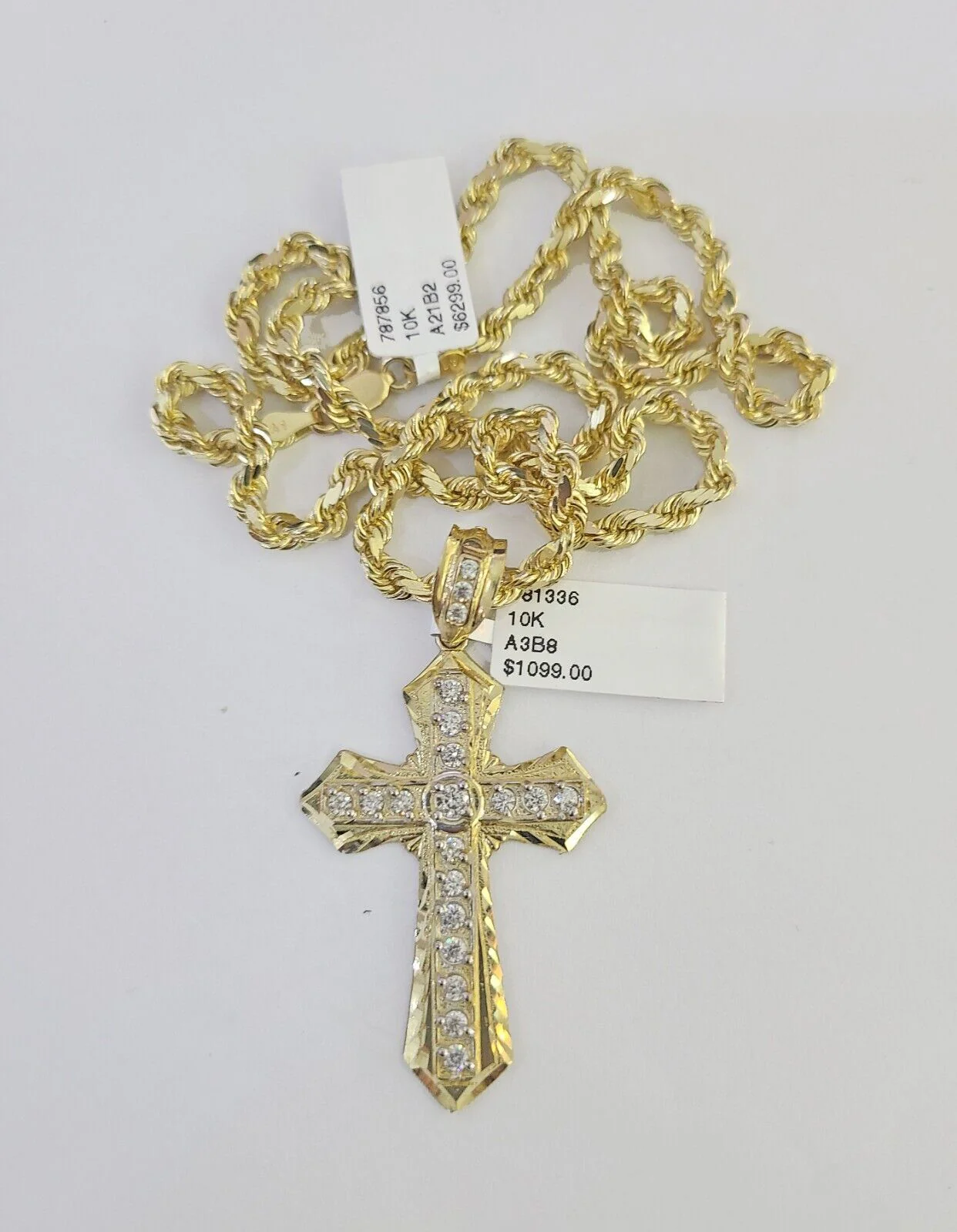 10k Solid Rope Chain Jesus Cross Charm Set 4mm 18"-30" Necklace Gold Pendant - Image 3