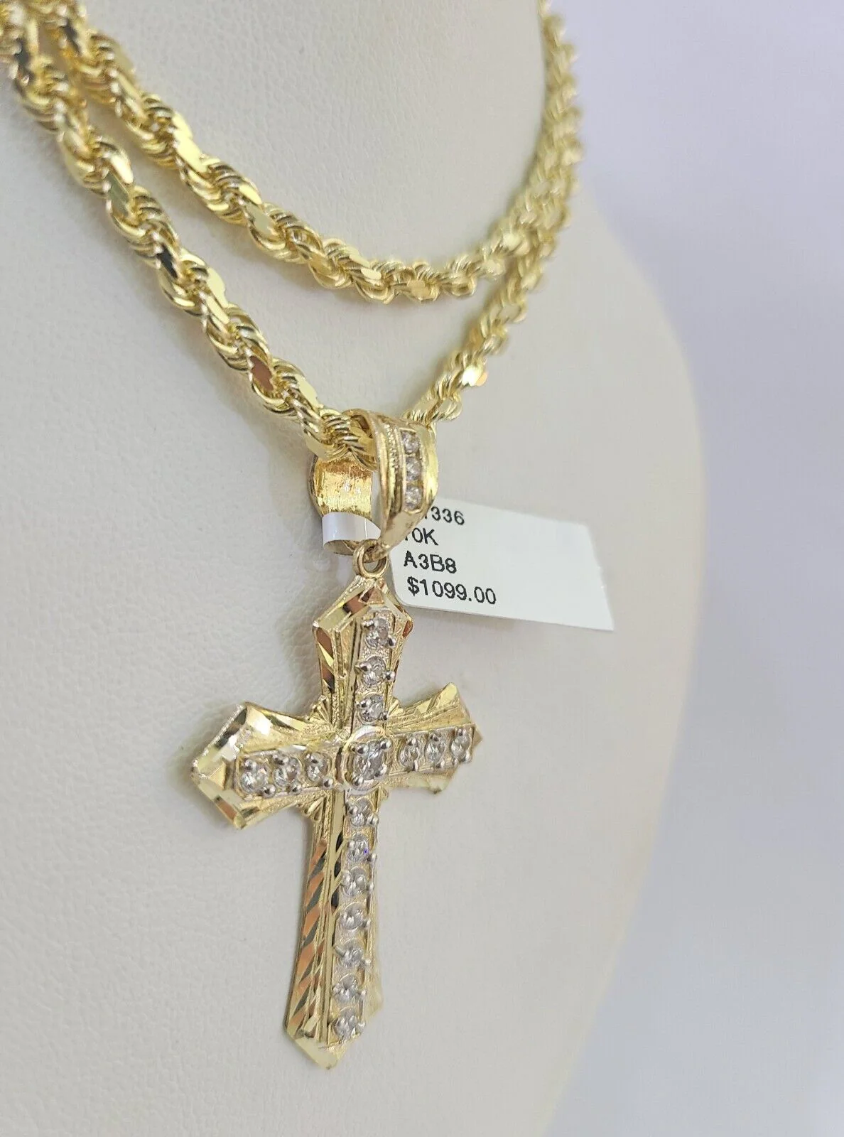 10k Solid Rope Chain Jesus Cross Charm Set 4mm 18"-30" Necklace Gold Pendant - Image 5