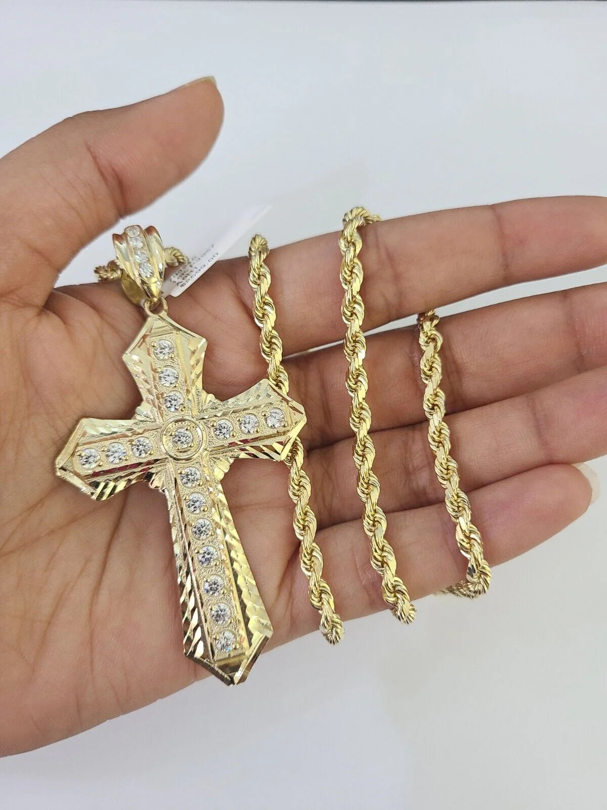 10k Solid Rope Chain Jesus Cross Charm Set 4mm 20"-28" Necklace Gold Yellow - Image 2