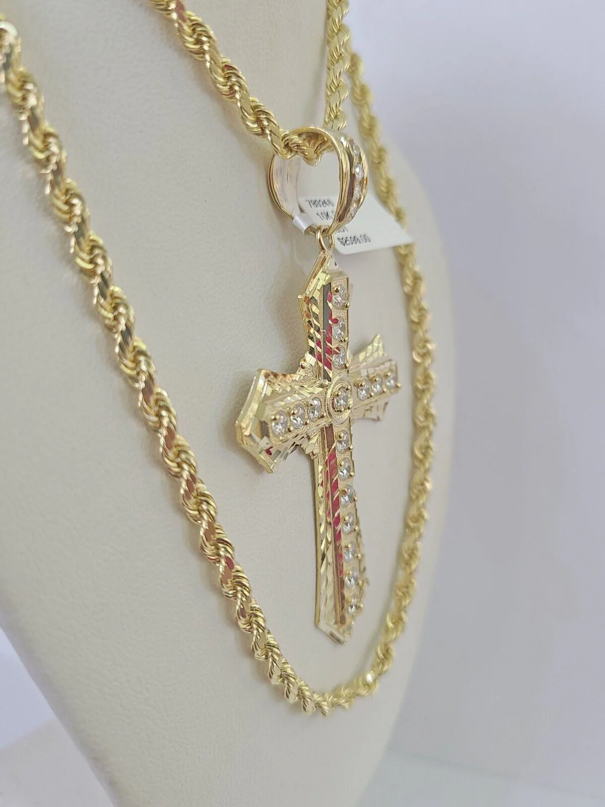 10k Solid Rope Chain Jesus Cross Charm Set 4mm 20"-28" Necklace Gold Yellow - Image 4
