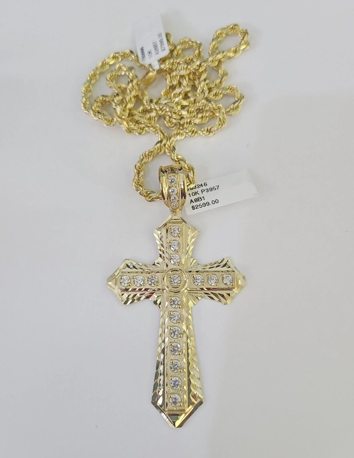 10k Solid Rope Chain Jesus Cross Charm Set 4mm 20"-28" Necklace Gold Yellow - Image 6