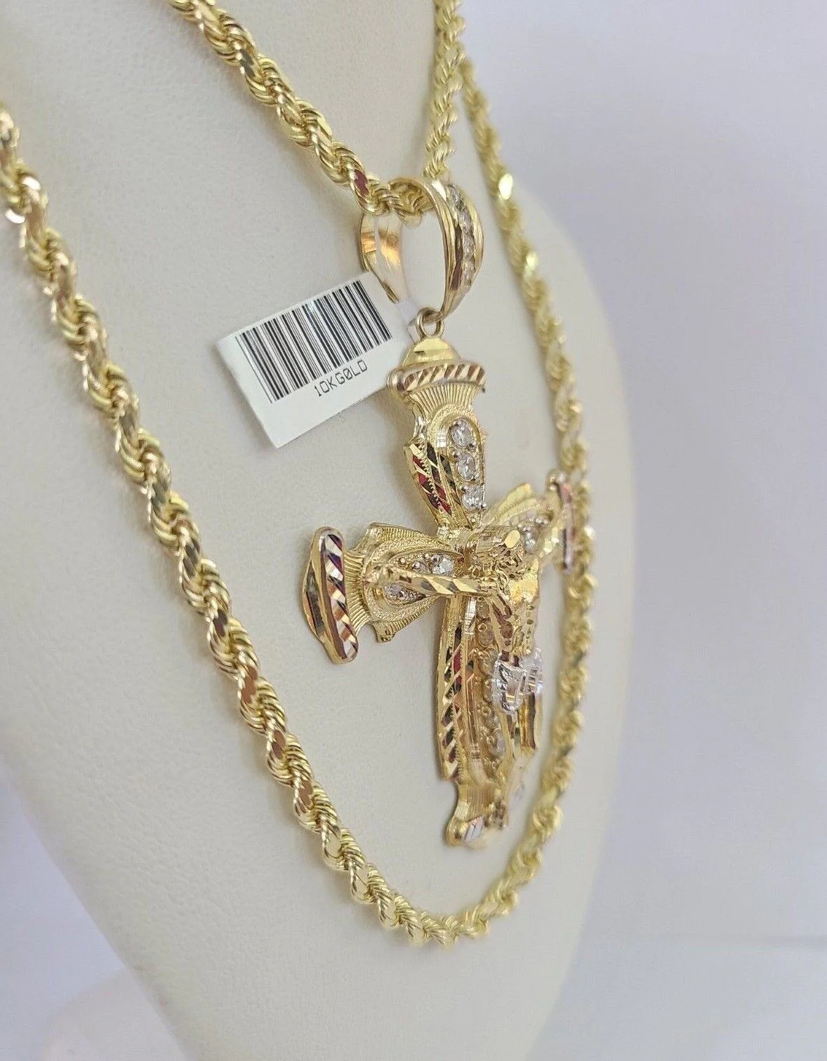 10k Solid Rope Chain Jesus Cross Charm Set 4mm 20"-28" Necklace Gold Yellow - Image 4
