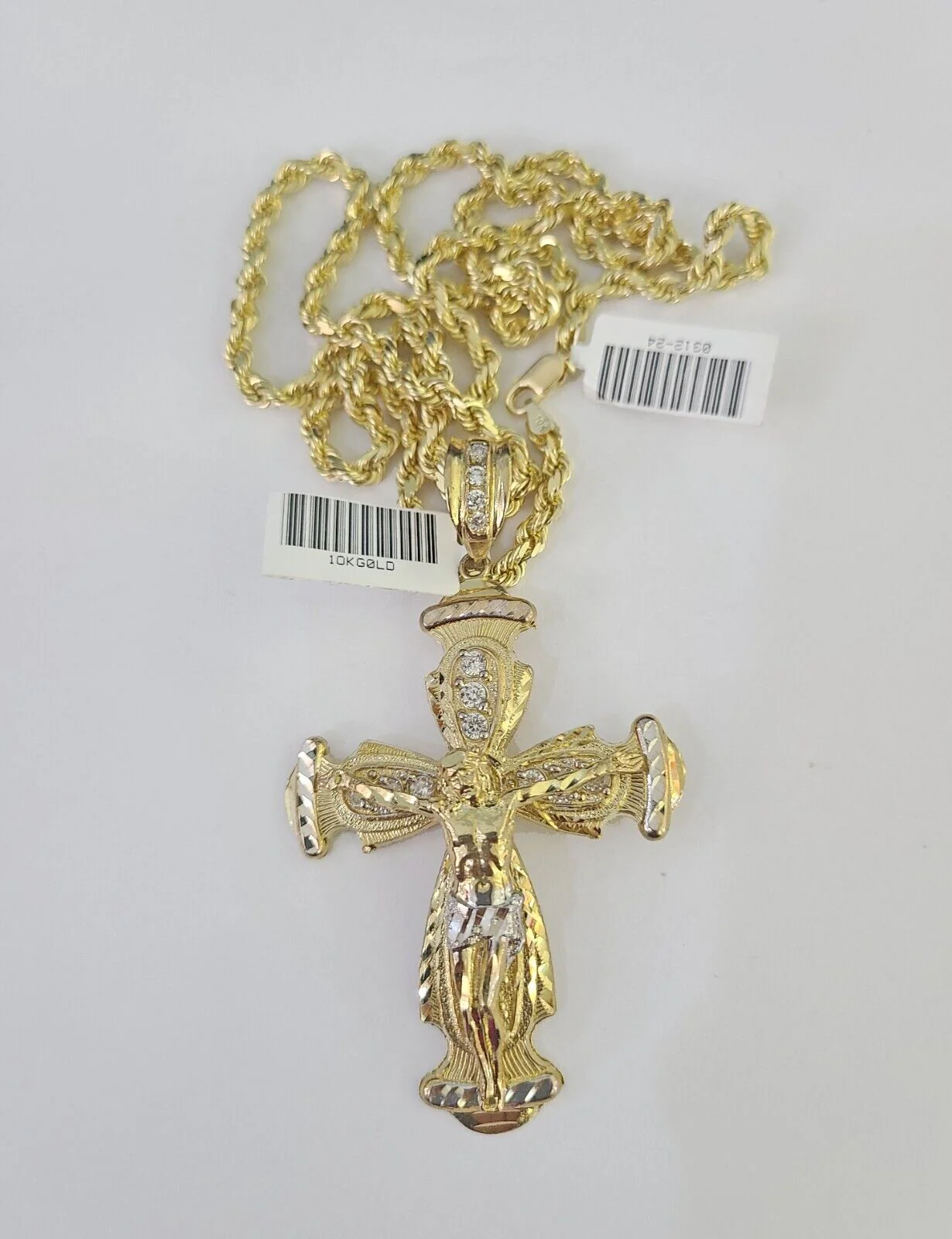 10k Solid Rope Chain Jesus Cross Charm Set 4mm 20"-28" Necklace Gold Yellow - Image 5