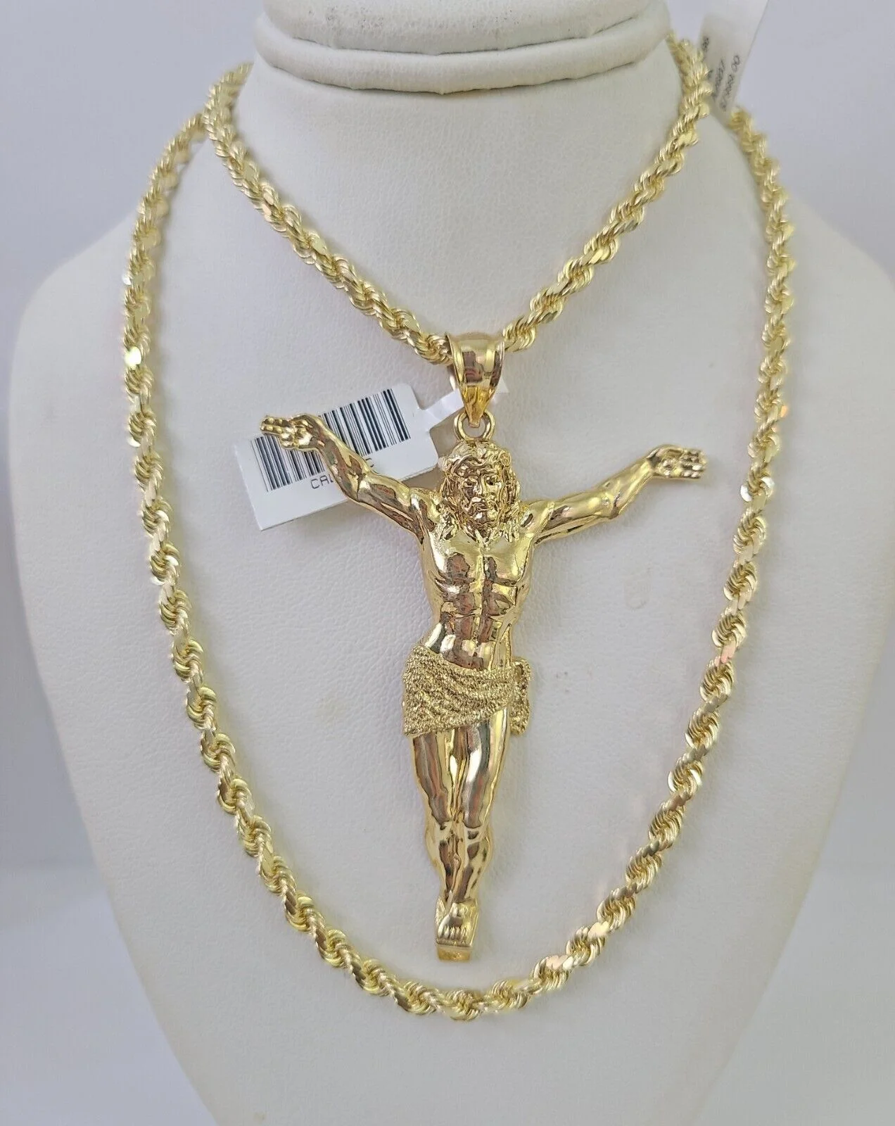 10k Solid Rope Chain Jesus Full Body Charm Set 4mm 20"-28" Necklace Gold Yellow - Image 2