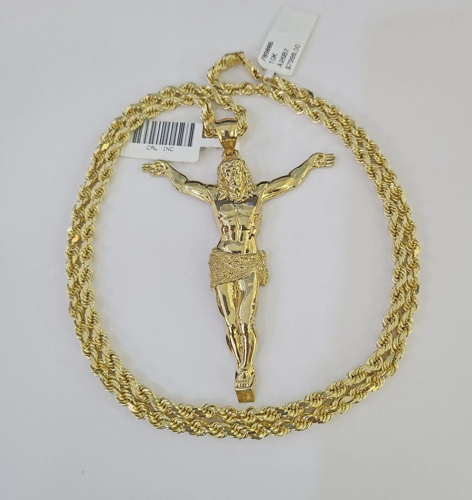 10k Solid Rope Chain Jesus Full Body Charm Set 4mm 20"-28" Necklace Gold Yellow - Image 4