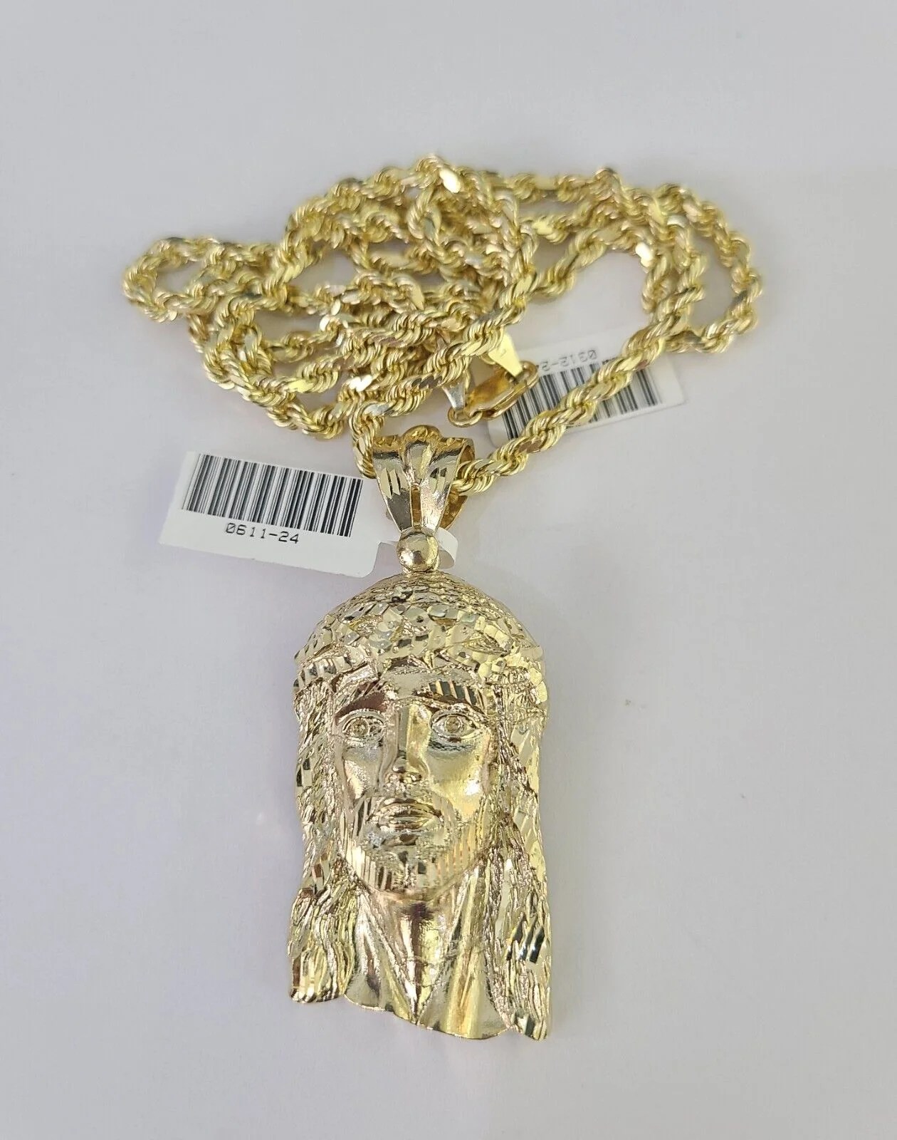 10k Solid Rope Chain Jesus Head Charm Set 4mm 20"-28" Necklace Gold Yellow - Image 3
