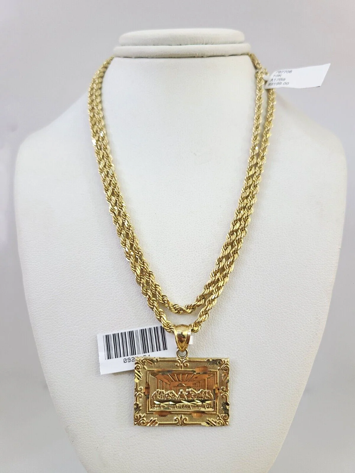 10k Solid Rope Chain Last Supper Charm Pendant 3mm Set 18"-26" in Necklace
