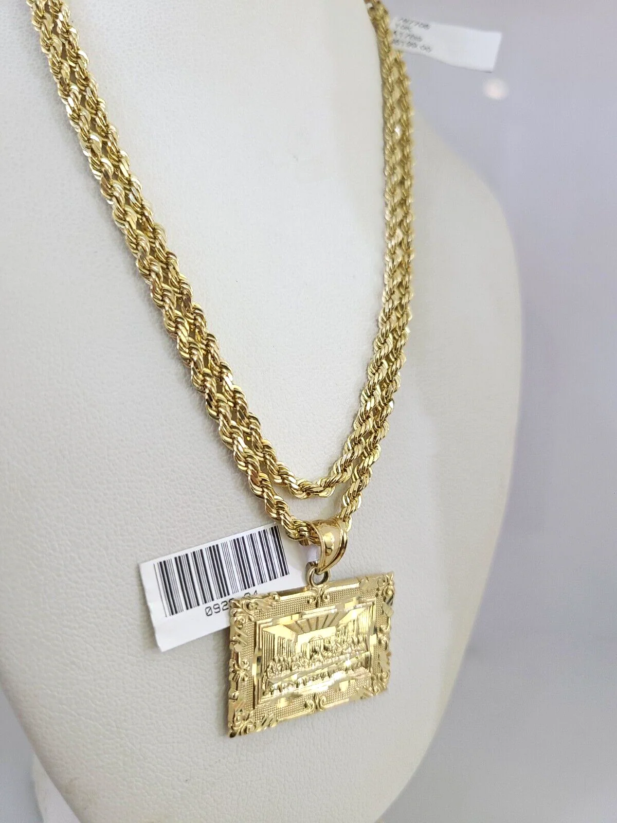 10k Solid Rope Chain Last Supper Charm Pendant 3mm Set 18"-26" in Necklace - Image 3