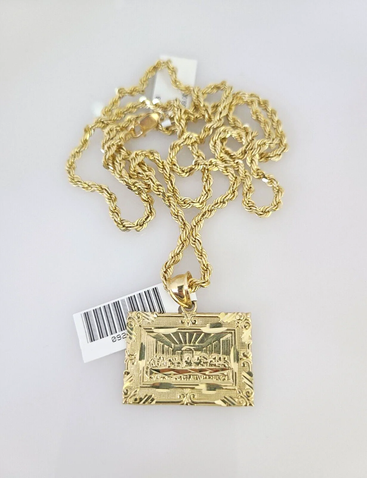 10k Solid Rope Chain Last Supper Charm Pendant 3mm Set 18"-26" in Necklace - Image 4
