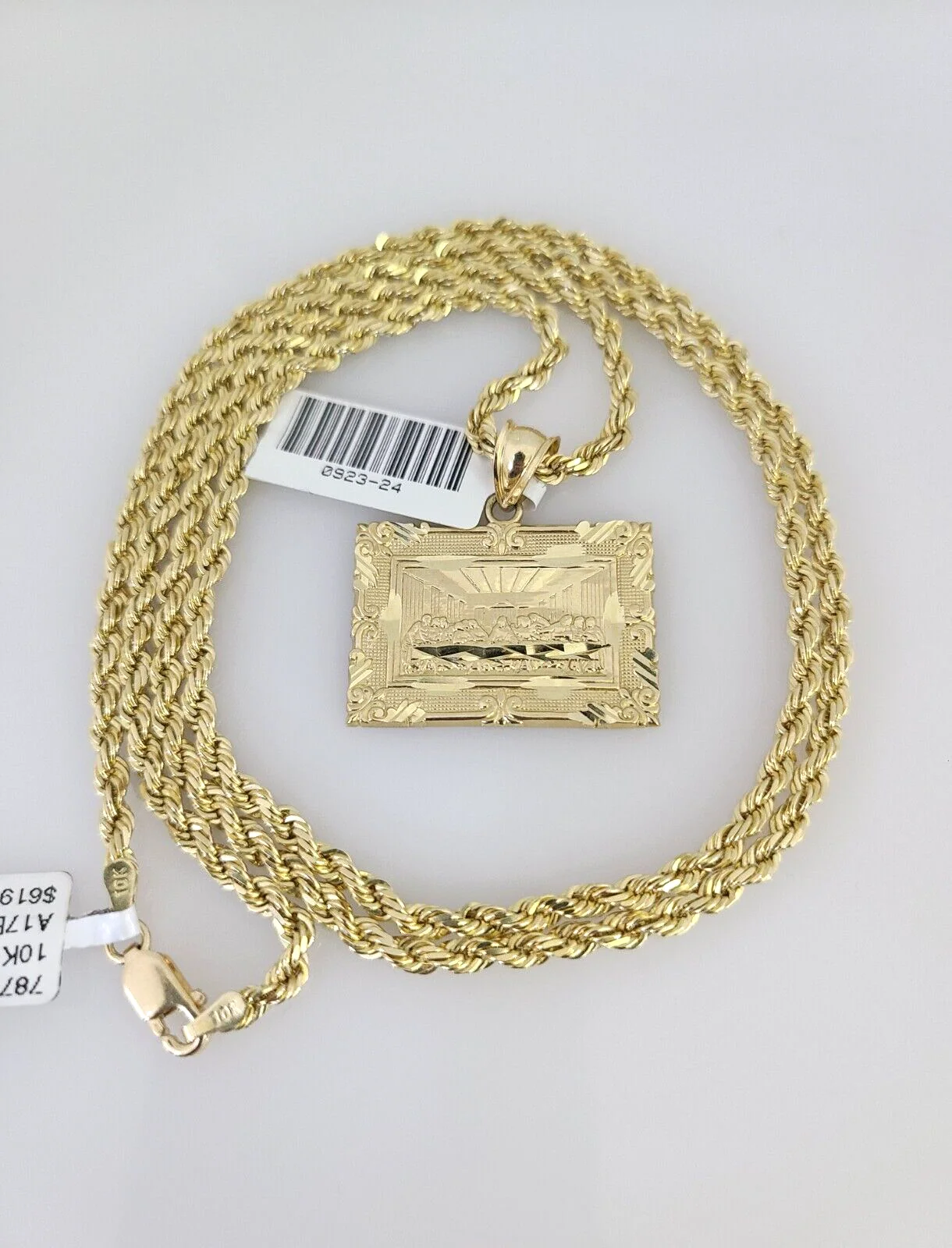 10k Solid Rope Chain Last Supper Charm Pendant 3mm Set 18"-26" in Necklace - Image 6