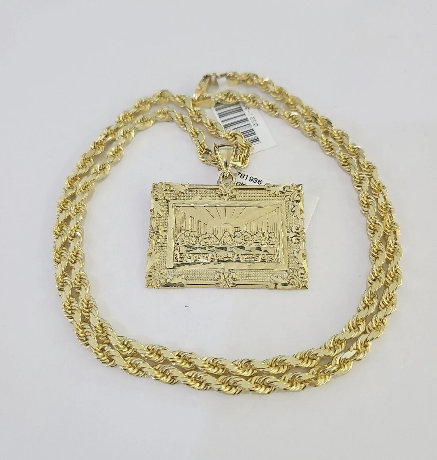 10k Solid Rope Chain Last Supper Charm Set 4mm 18"-30" Necklace Gold Pendant - Image 3