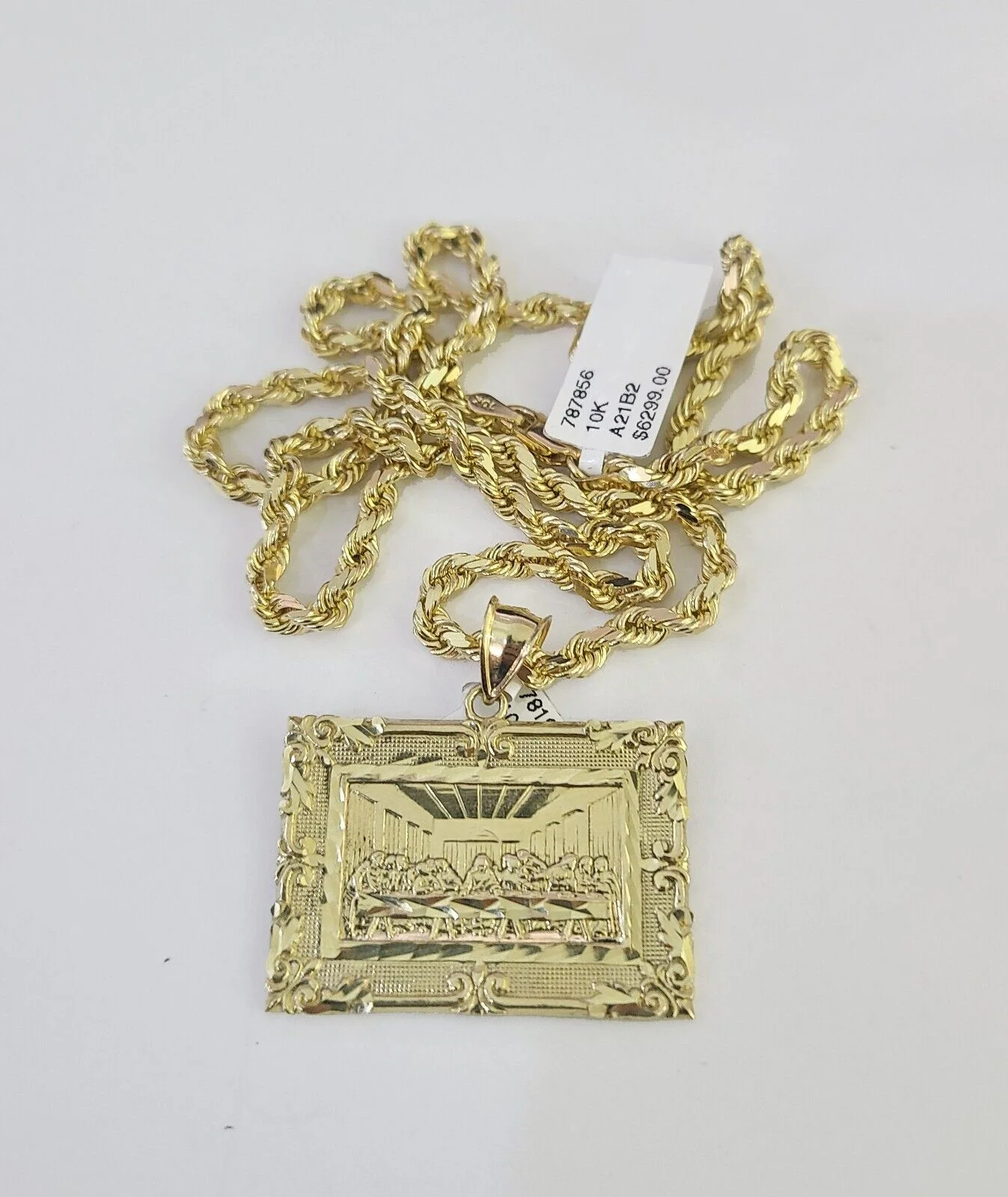 10k Solid Rope Chain Last Supper Charm Set 4mm 18"-30" Necklace Gold Pendant - Image 5