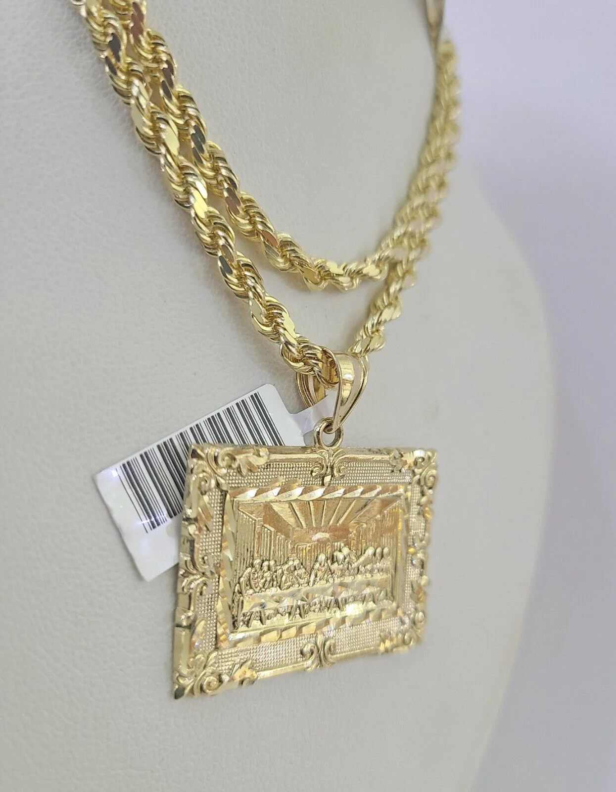 10k Solid Rope Chain Last Supper Charm Set 4mm 18"-30" Necklace Gold Pendant - Image 6