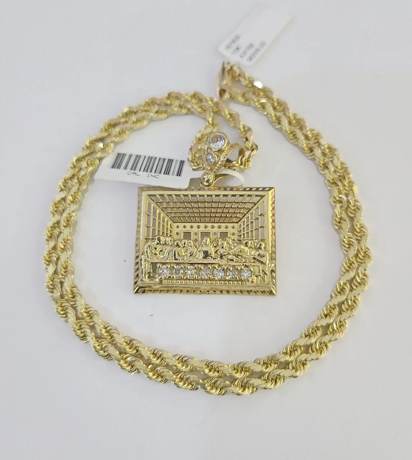 10k Solid Rope Chain Last Supper Charm Set 4mm 18"-30" Necklace Gold Pendant - Image 3