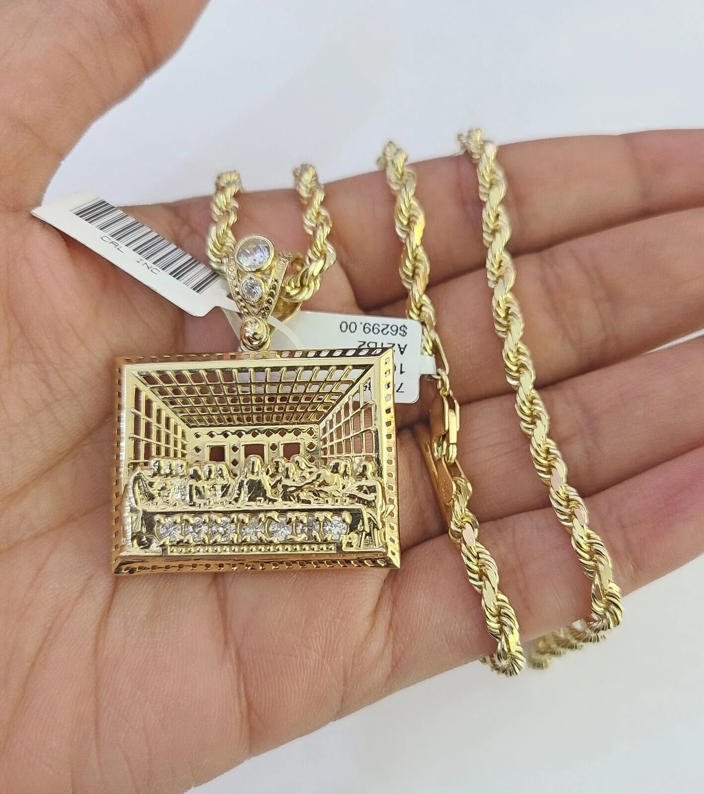 10k Solid Rope Chain Last Supper Charm Set 4mm 18"-30" Necklace Gold Pendant - Image 4